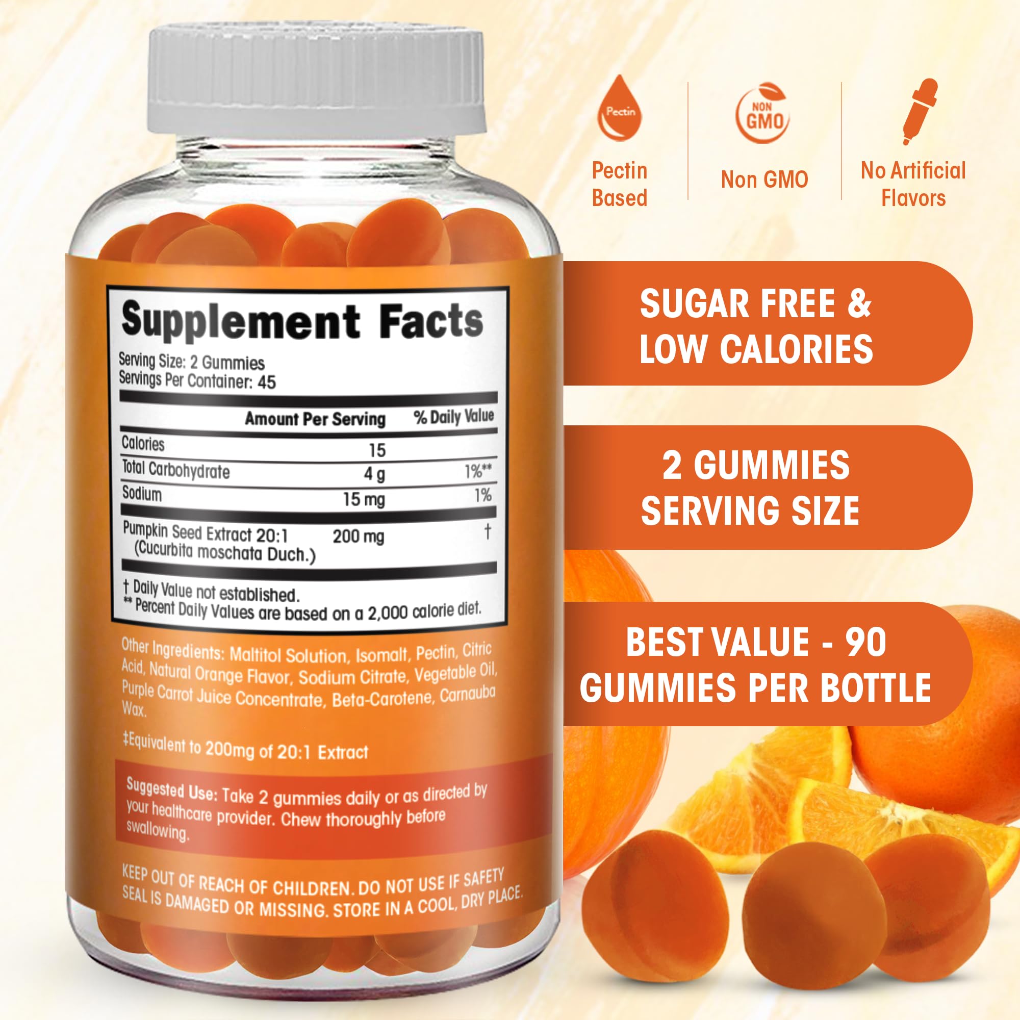 Flamingo Supplements Pumpkin Seed Oil Gummies orange flavour close-up