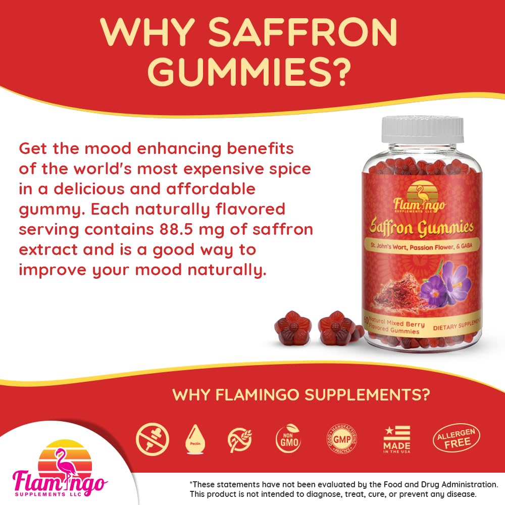 Flamingo Supplements saffron gummies in a bowl with fresh apples