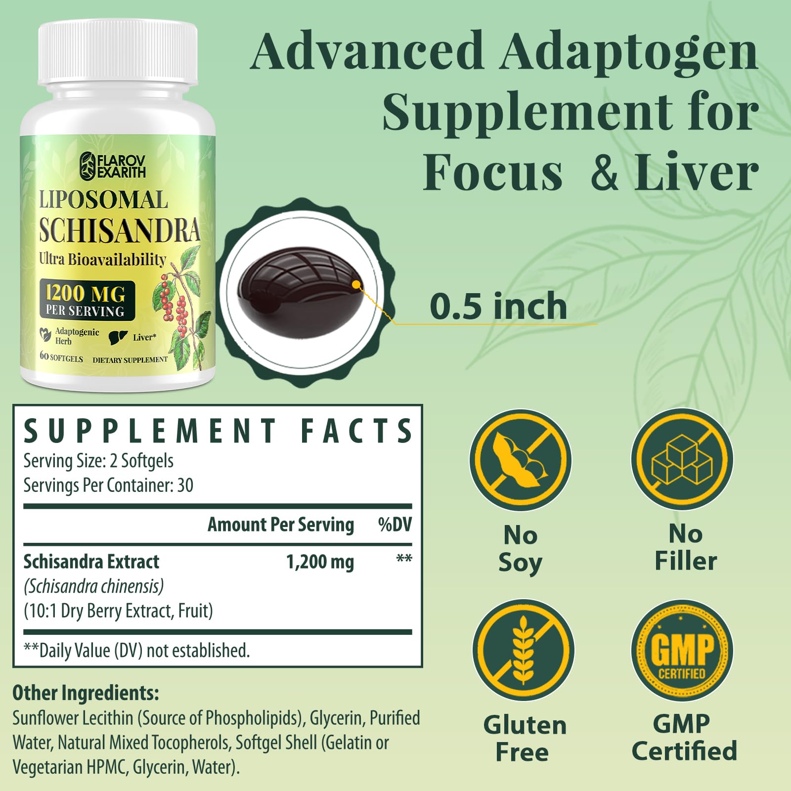 Flarovexarith Liposomal Schisandra 1200mg softgels with a glass of water