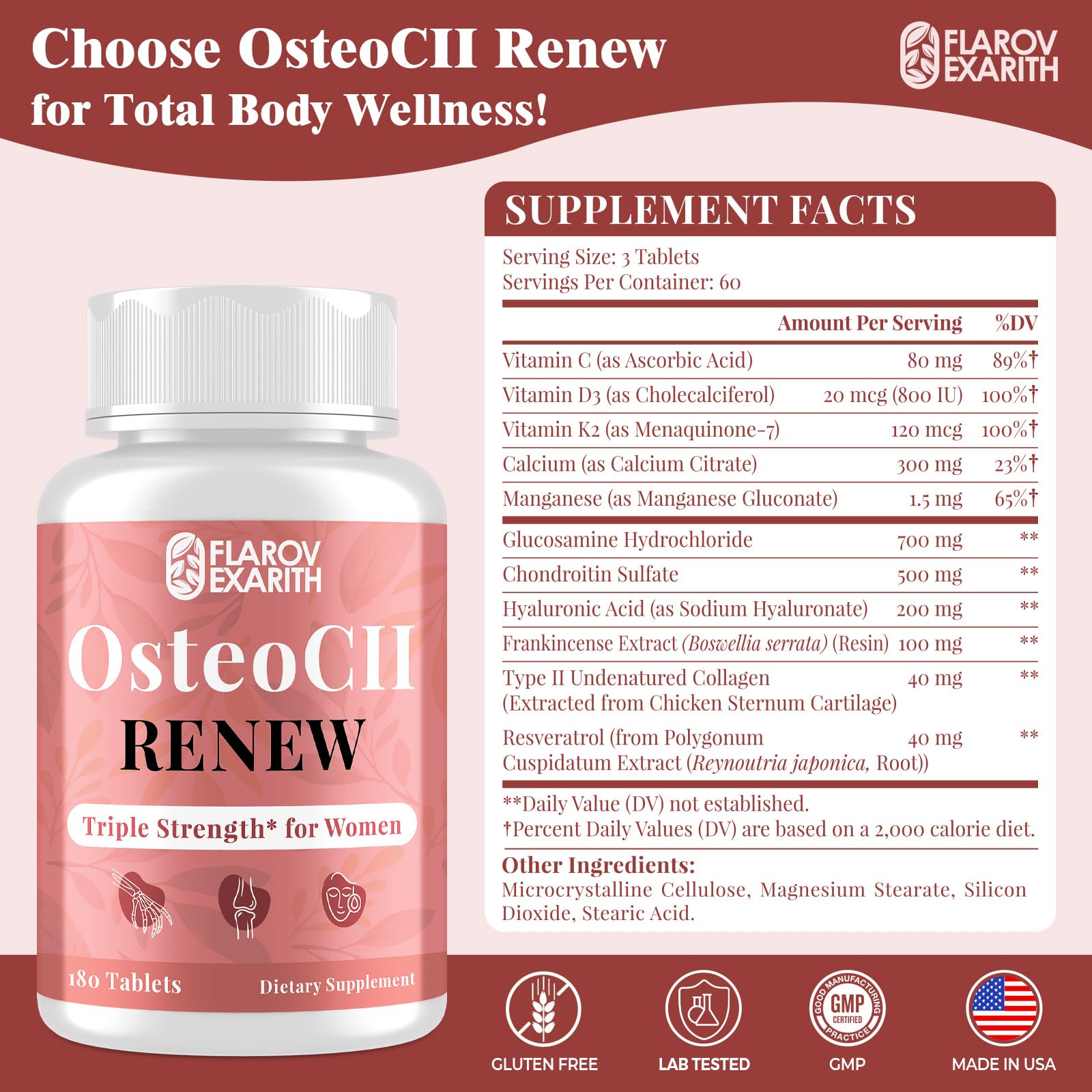 Flarovexarith OsteoCII Renew Triple Strength Chondroitin capsule close-up