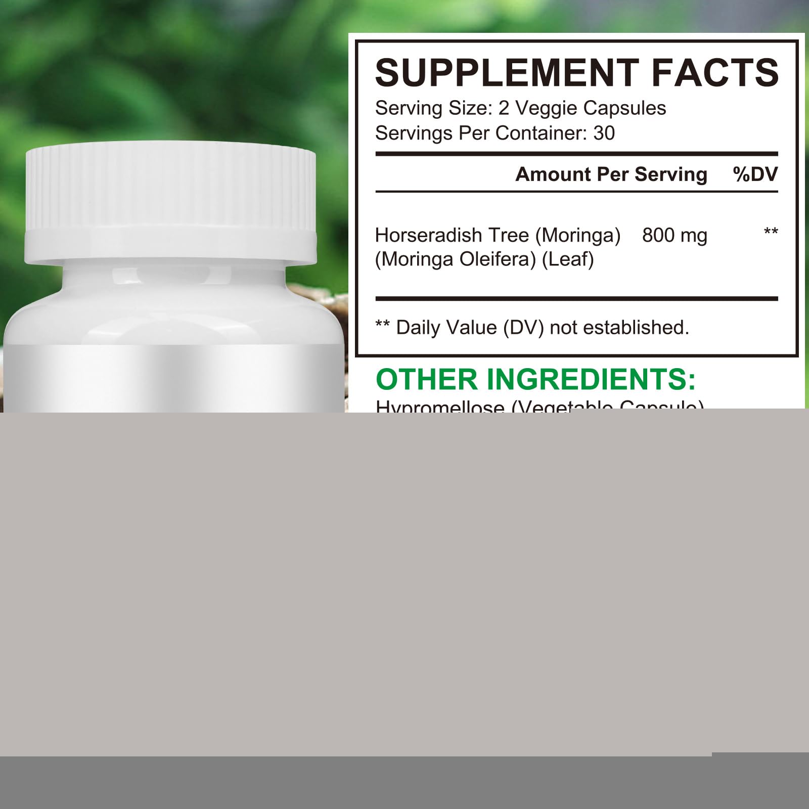 flasture Organic Moringa Capsules nutritional information