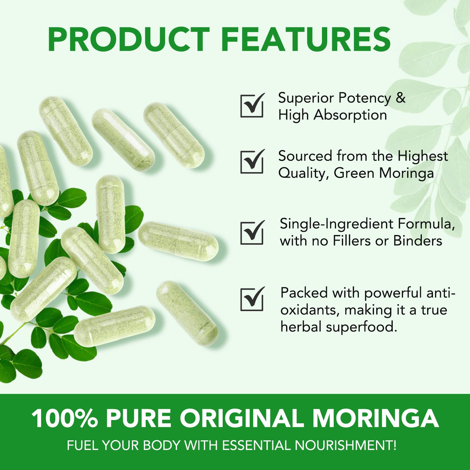 flasture Organic Moringa Capsules packaging