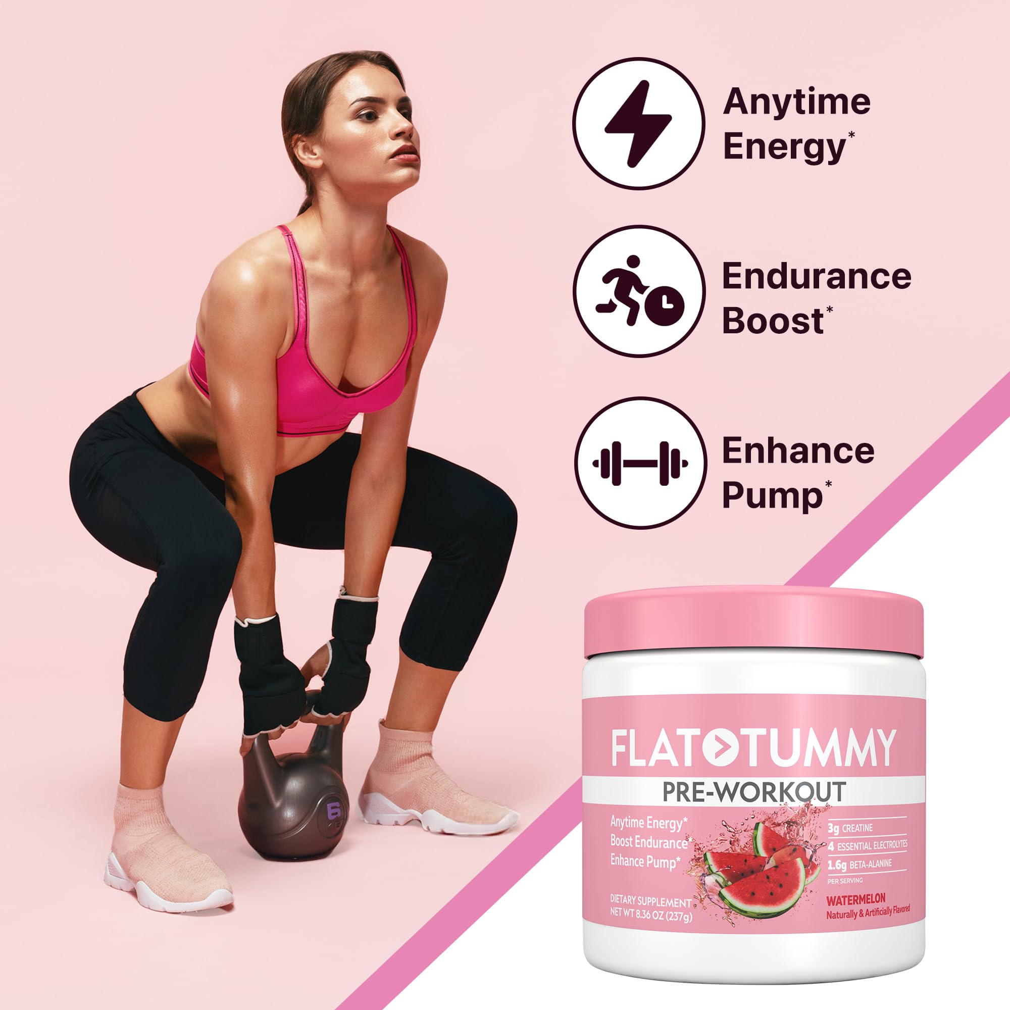 Flat Tummy Pre Workout Powder 240g packaging side view