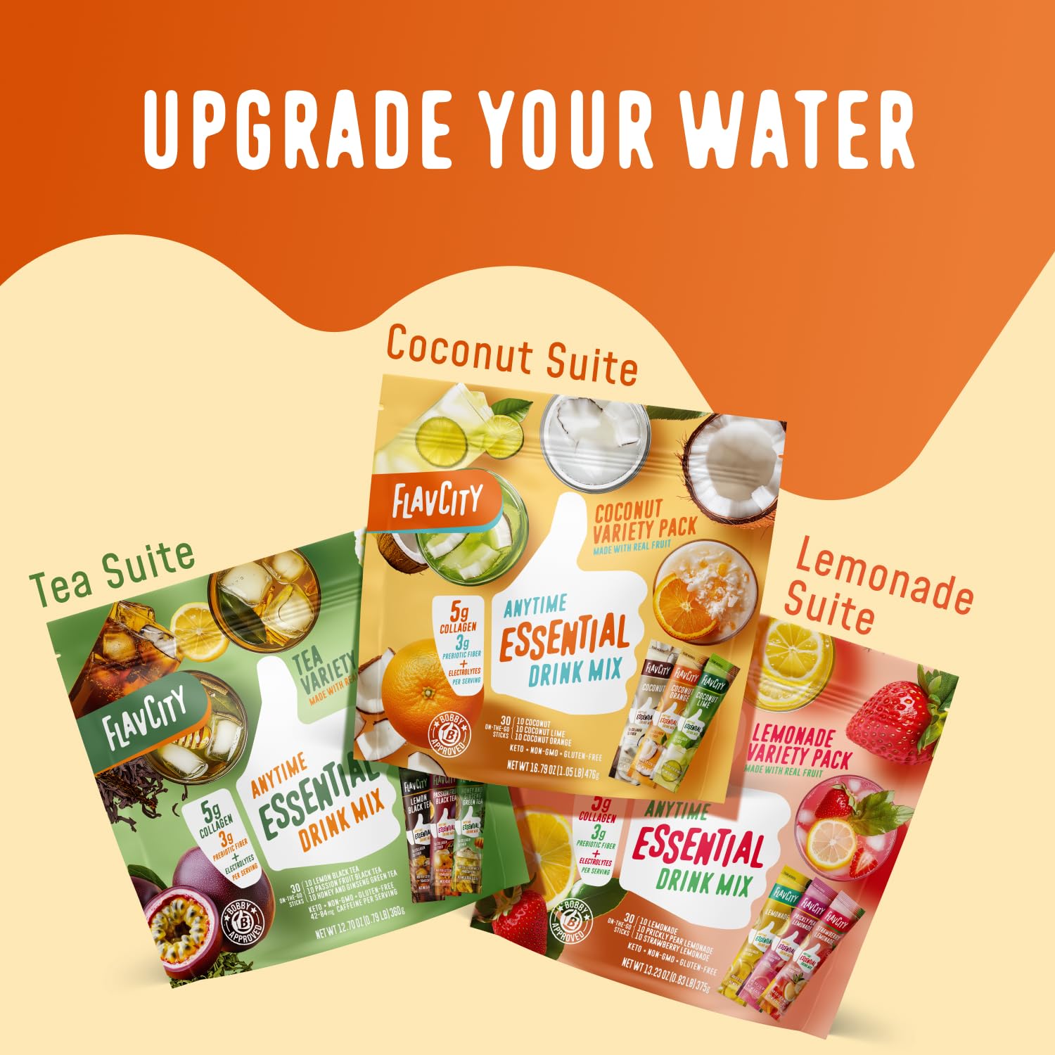 FlavCity Collagen Drink Mix Powder in a glass with water