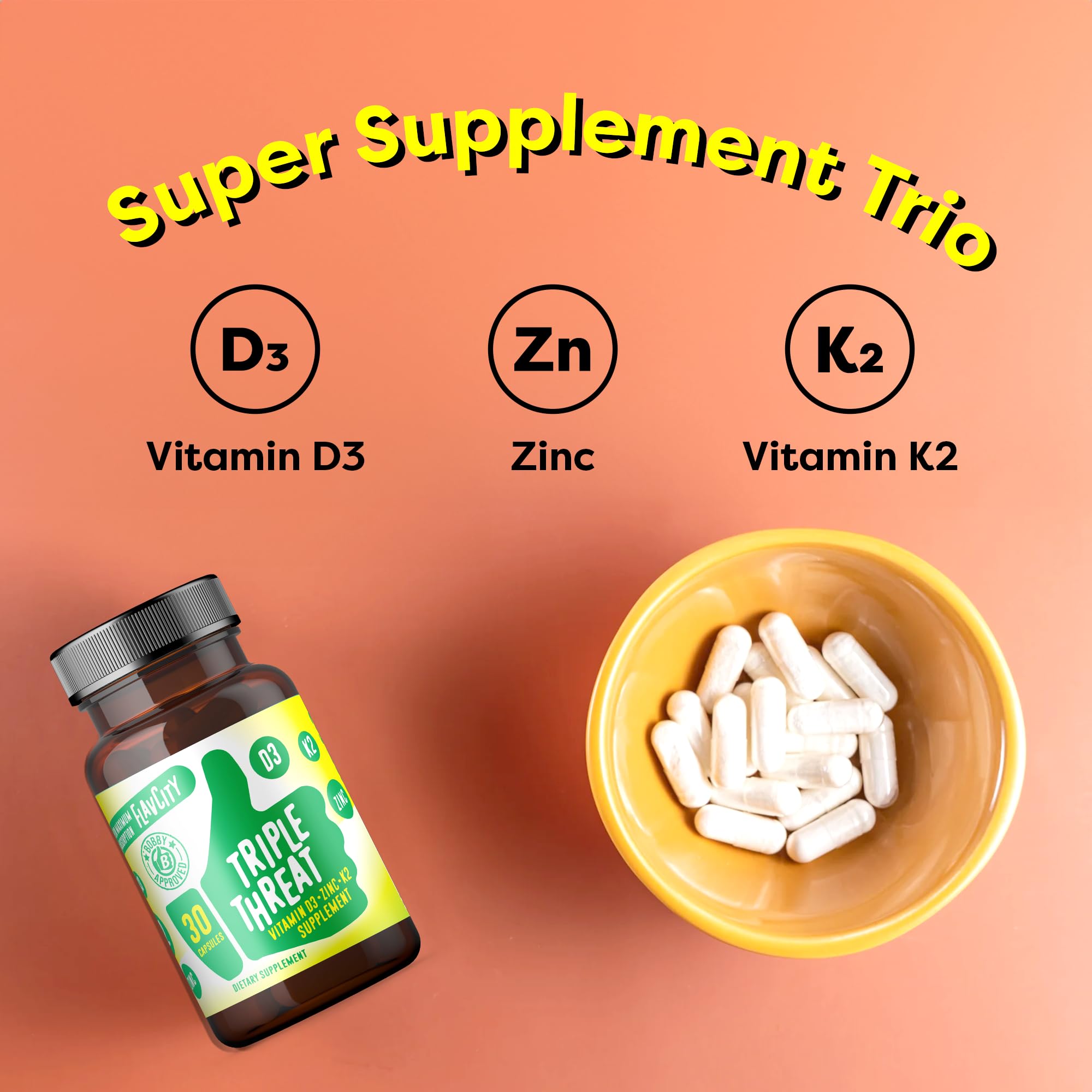 FlavCity Triple Threat Vitamin D3 K2 Zinc Supplement back view