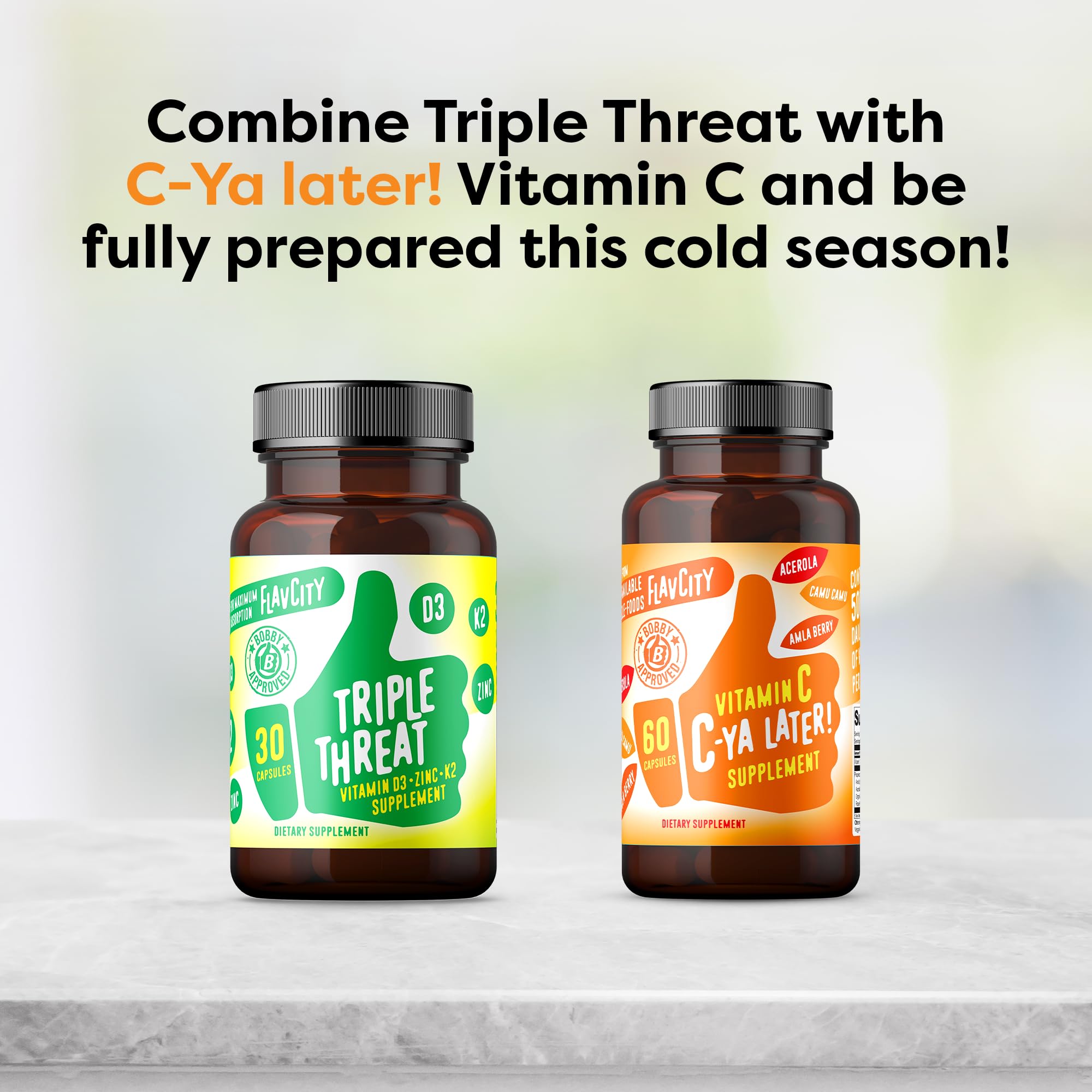 FlavCity Triple Threat Vitamin D3 K2 Zinc Supplement capsule close-up