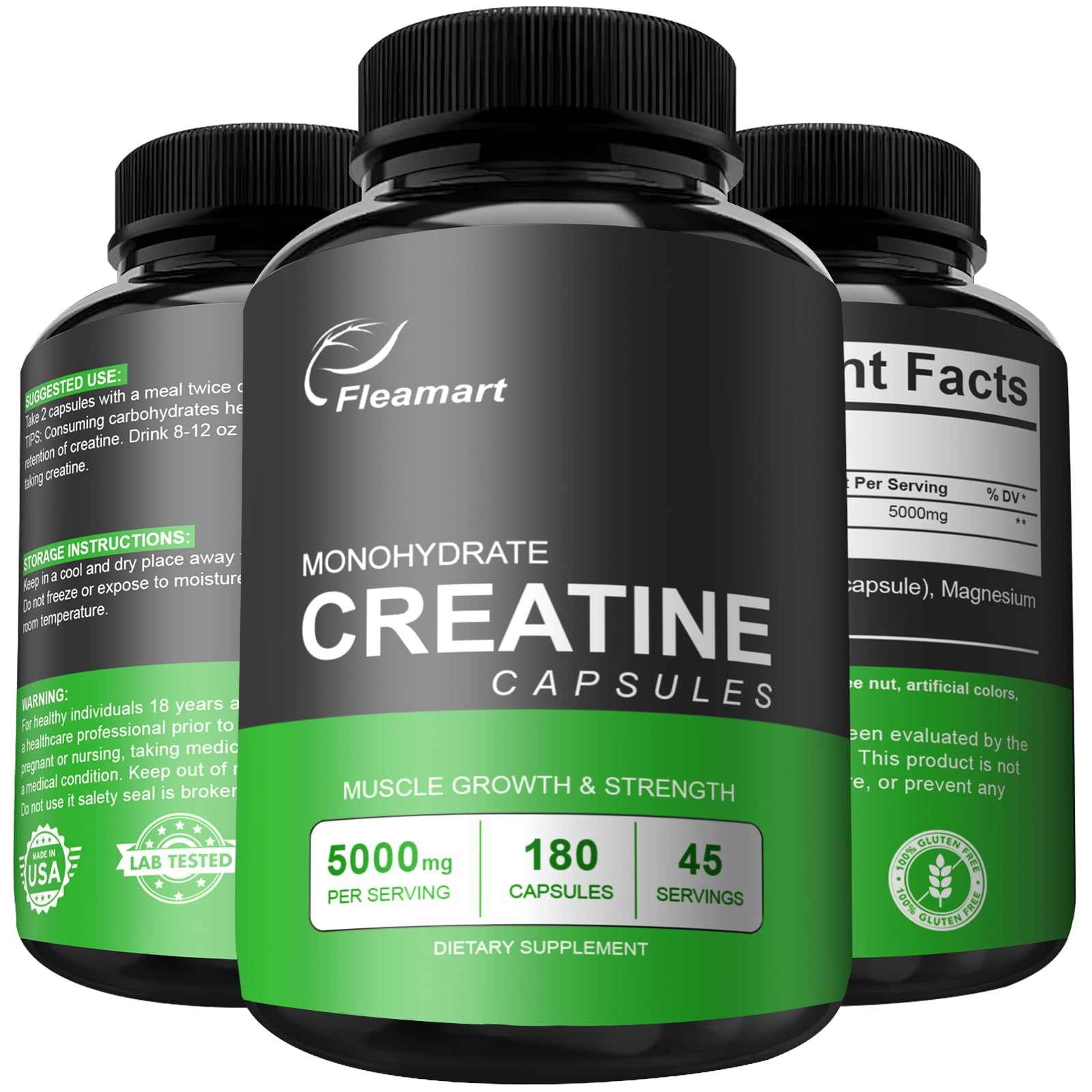 Fleamart Creatine Monohydrate Capsules bottle front view