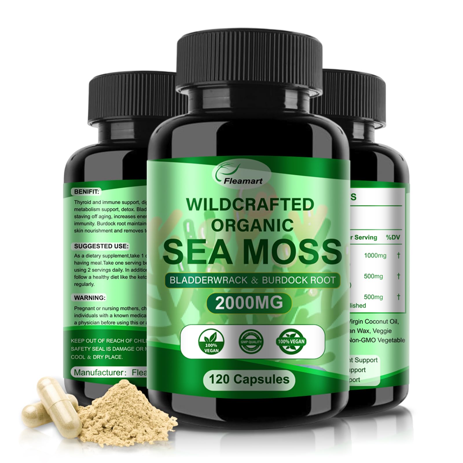 Fleamart Sea Moss Capsules bottle front view