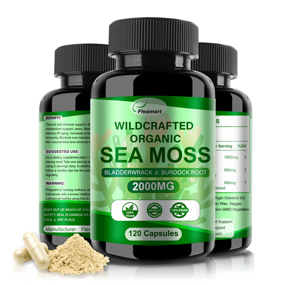 Fleamart Sea Moss Capsules bottle front view