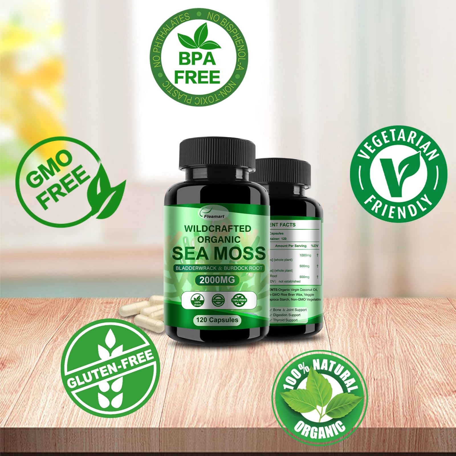 Fleamart Sea Moss Capsules ingredients label