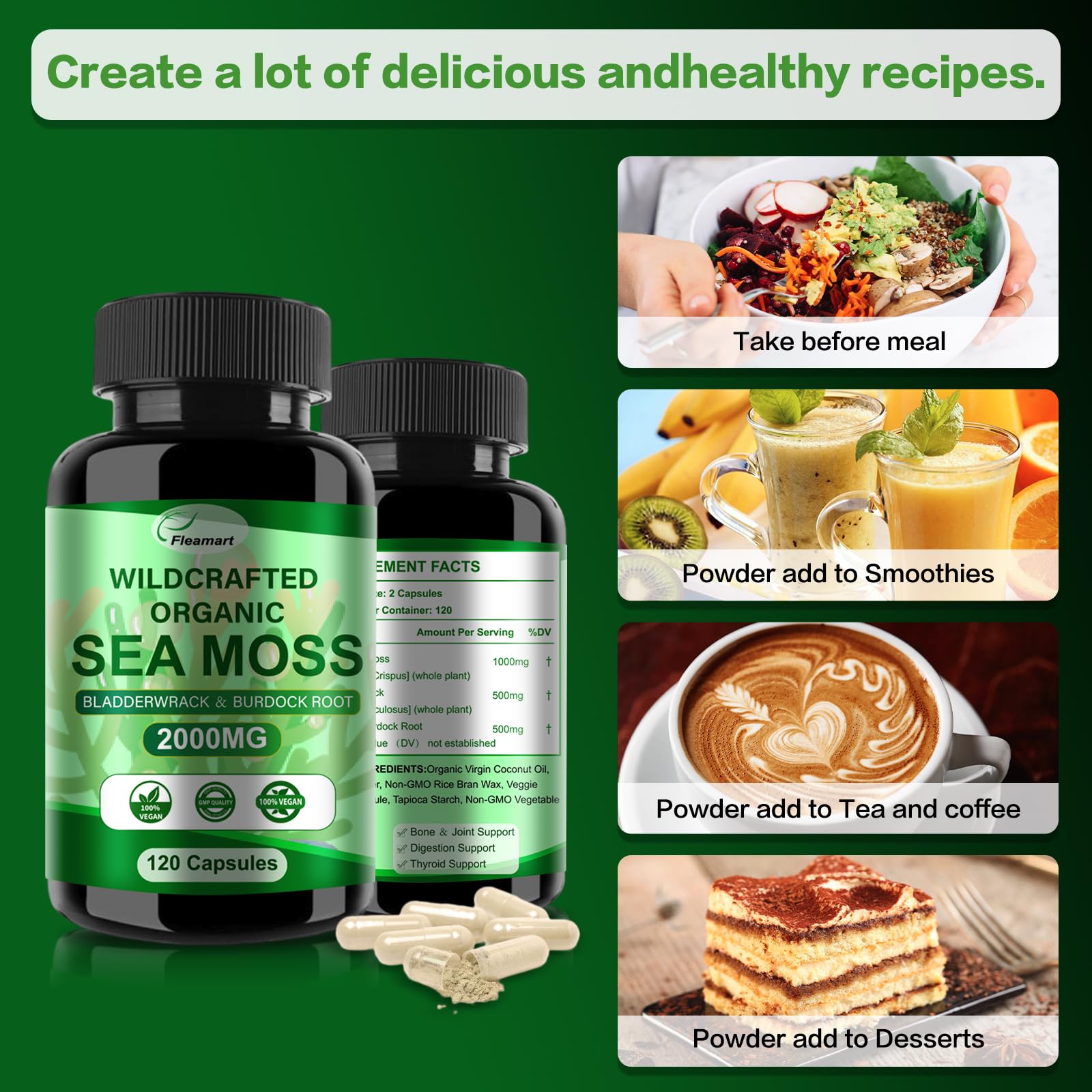 Fleamart Sea Moss Capsules lifestyle image with smoothie