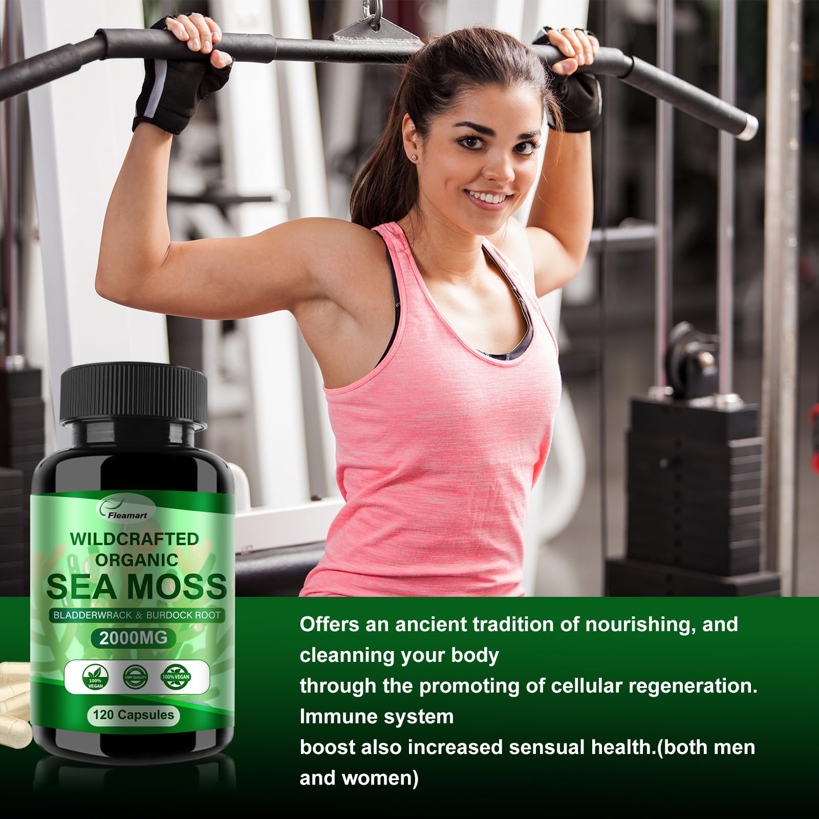 Fleamart Sea Moss Capsules open bottle with capsules