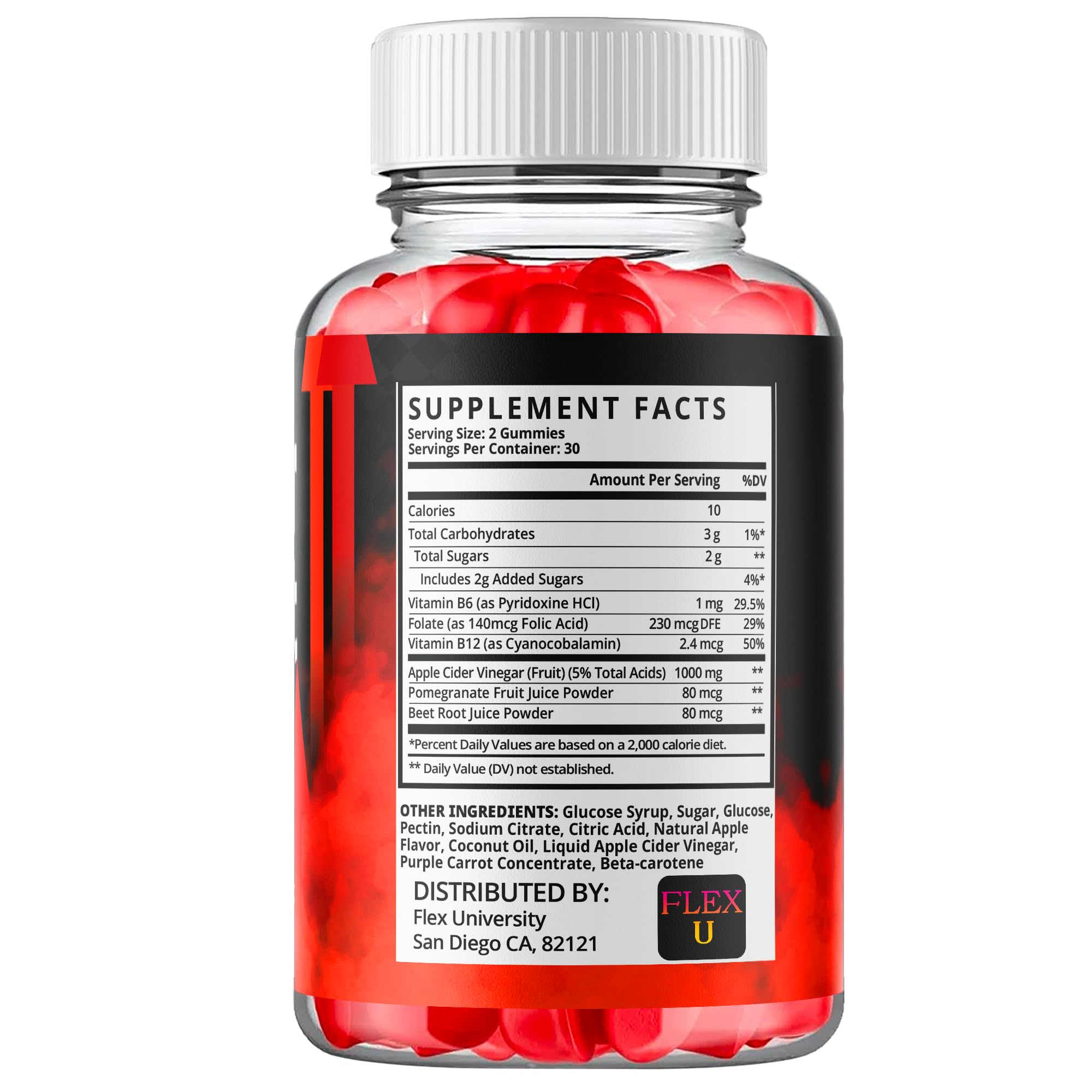 Flex University Vigor support Gummies with a measuring spoon