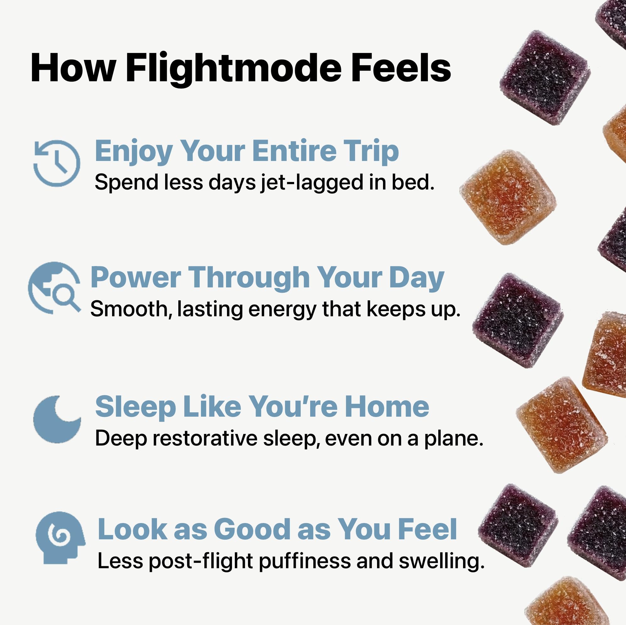 Flightmode gummies showing fruit flavour