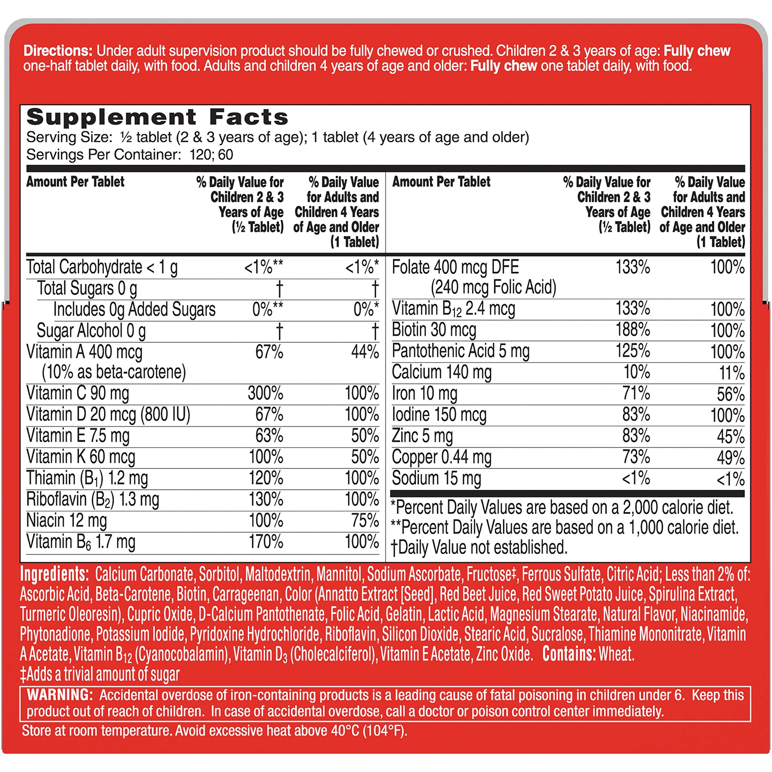 Flintstones Vitamins Complete Chewable Multivitamins ingredients list