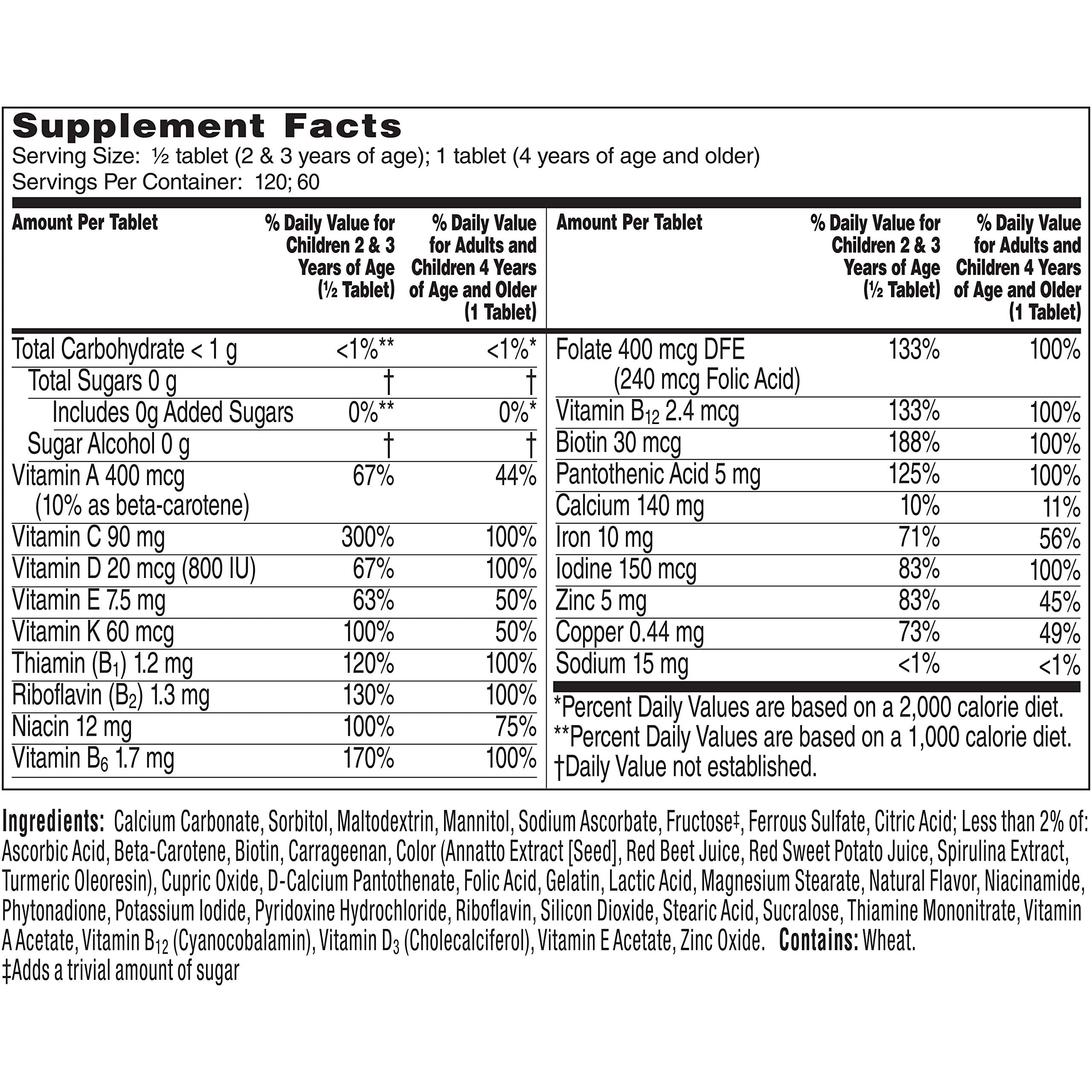 Flintstones Vitamins Multivitamins for Children nutritional information