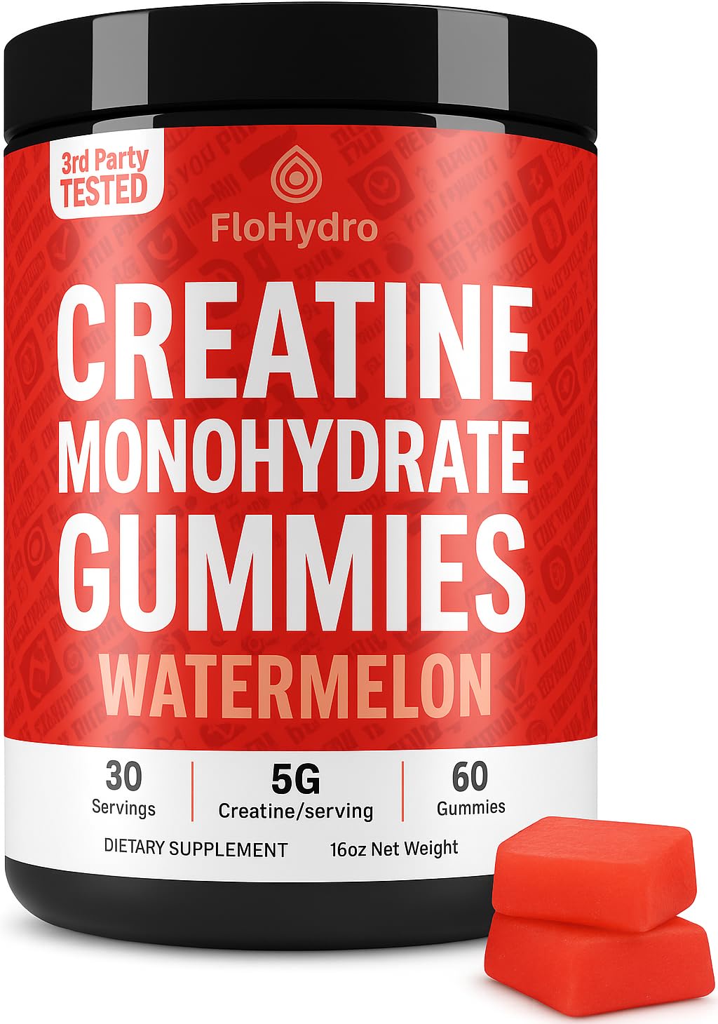 FloHydro Creatine Monohydrate Gummies front view with packaging