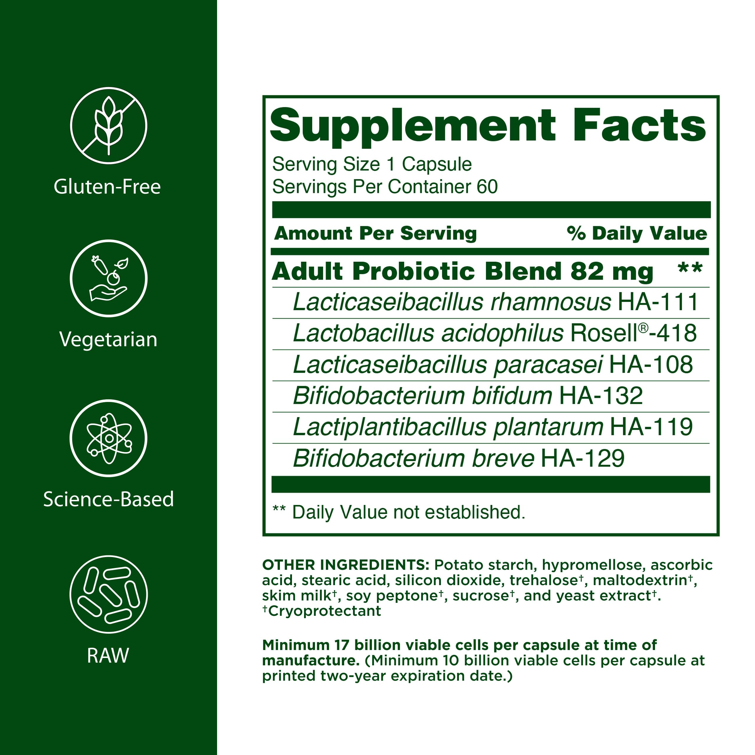 Flora Adult’s Probiotic 60 count bottle with label