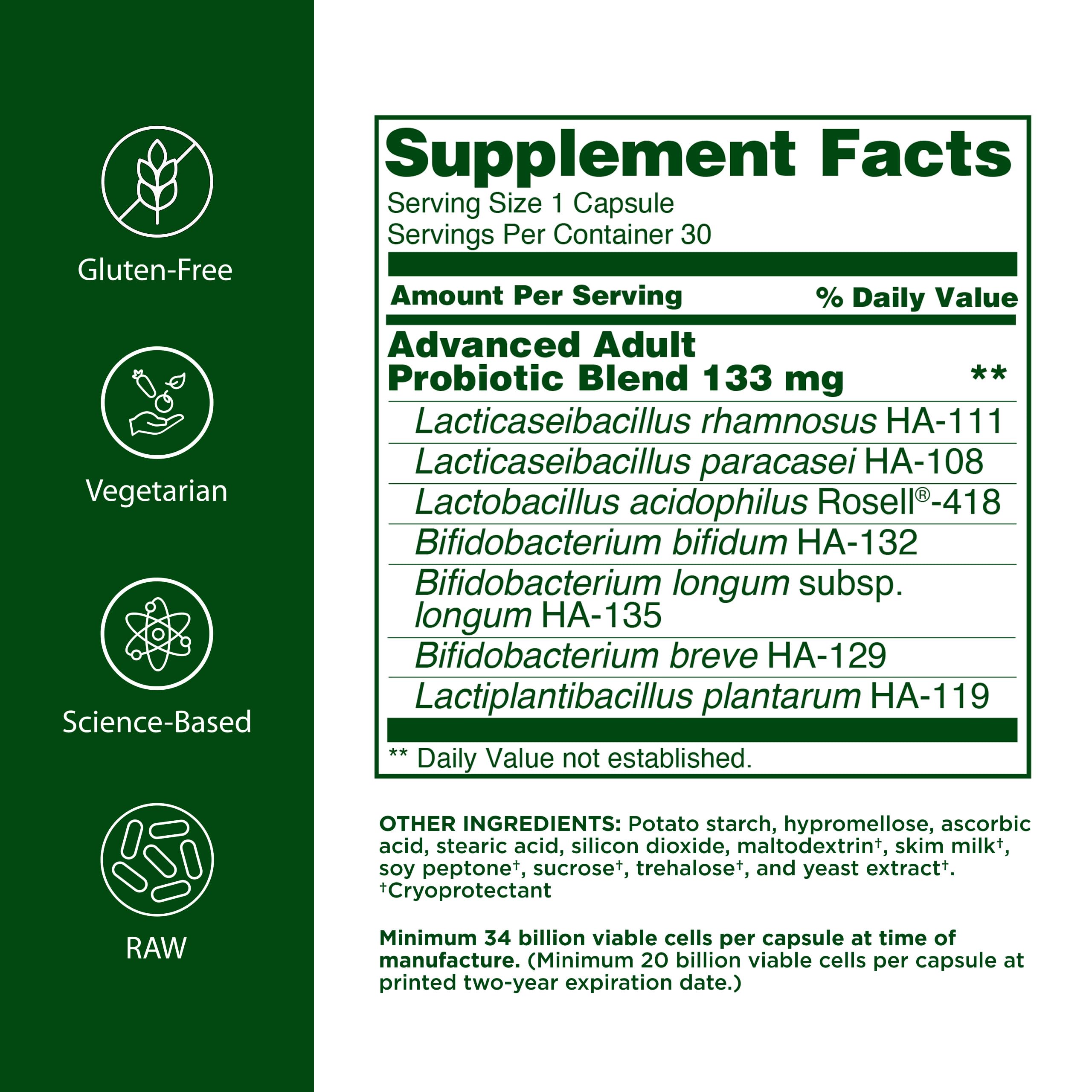 Flora Advanced Adult Probiotic 55+ 60 Capsules side view