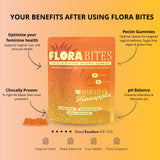 Flora Bites Premium Feminine Balance Gummies lifestyle scene with a woman enjoying gummies