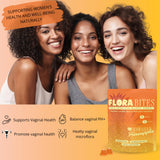 Flora Bites Premium Feminine Balance Gummies side view with nutritional information