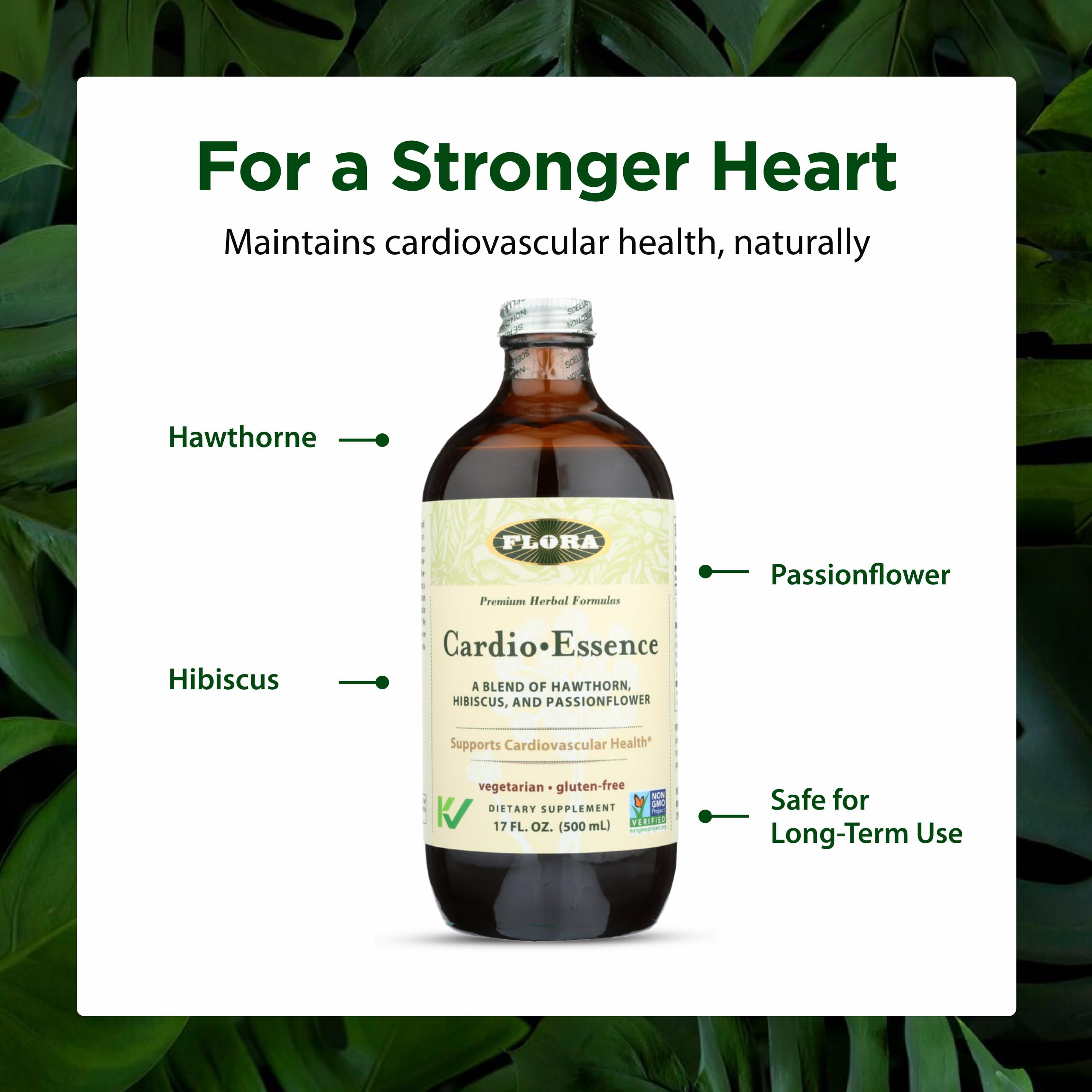 Flora Cardio-Essence liquid supplement in a glass
