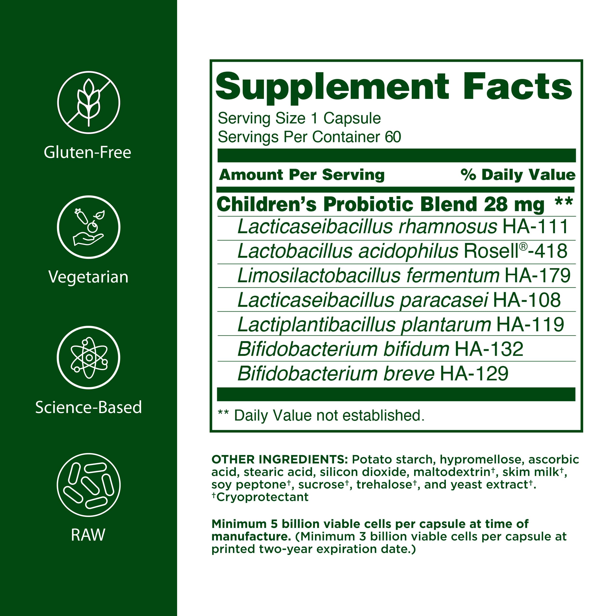 Flora Children's Care Probiotic 5 Billion CFU capsule bottle side view