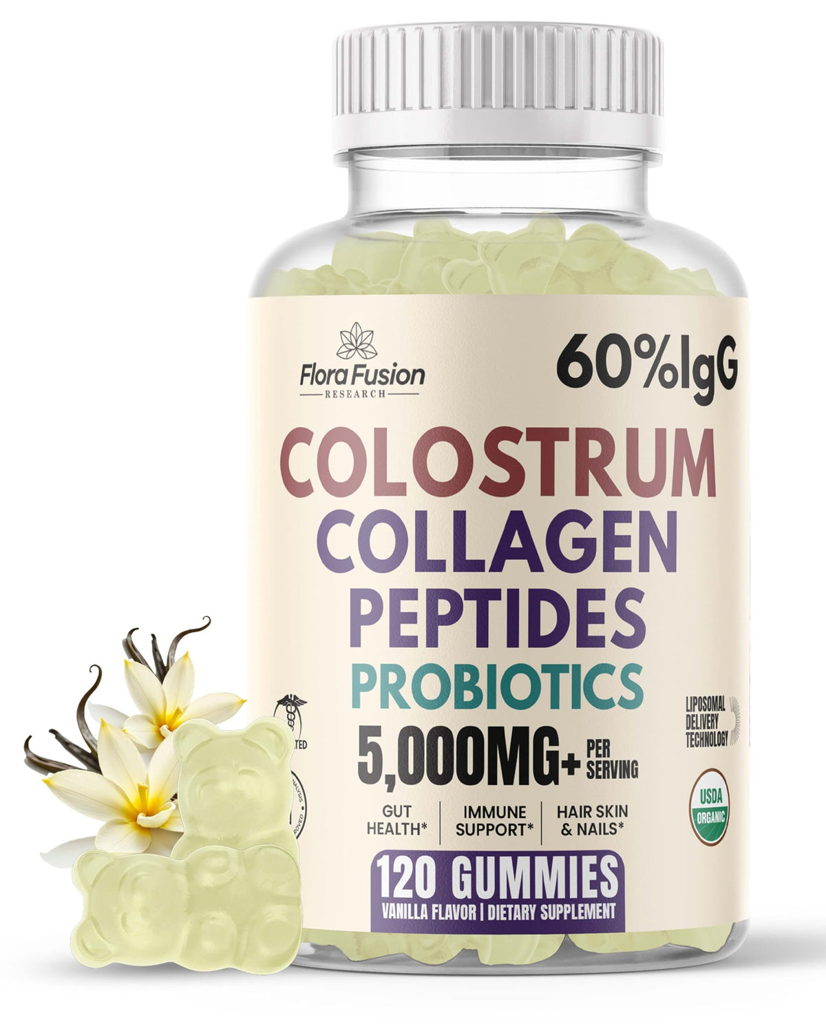 Flora Fusion Research Colostrum + Collagen Gummies front view