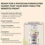 Flora Fusion Research Colostrum + Collagen Gummies on a kitchen counter