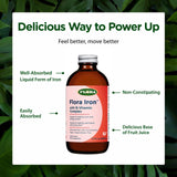 Flora Iron Liquid Supplement 476g with measuring spoon