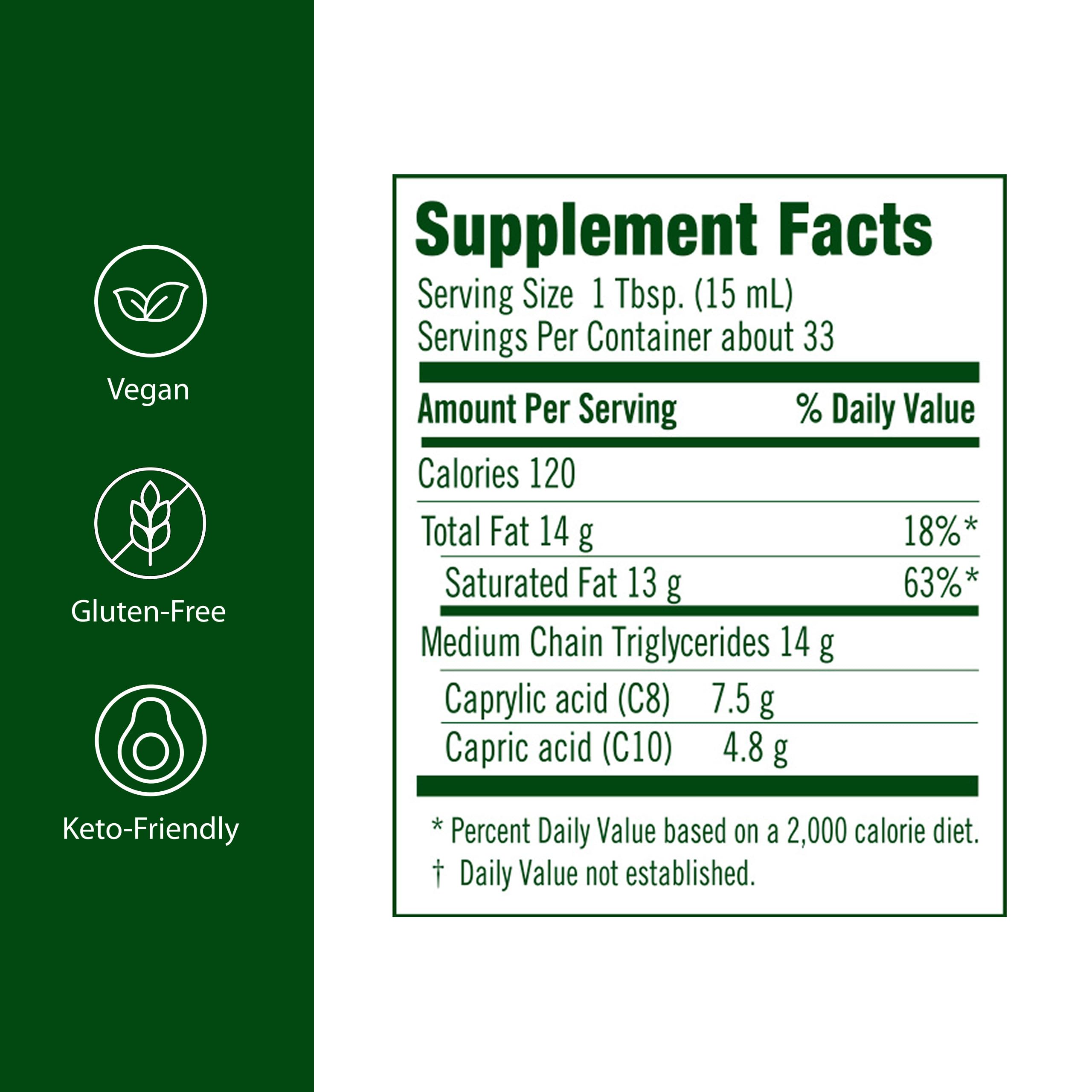 Flora MCT Oil 1134g back view showing nutritional information