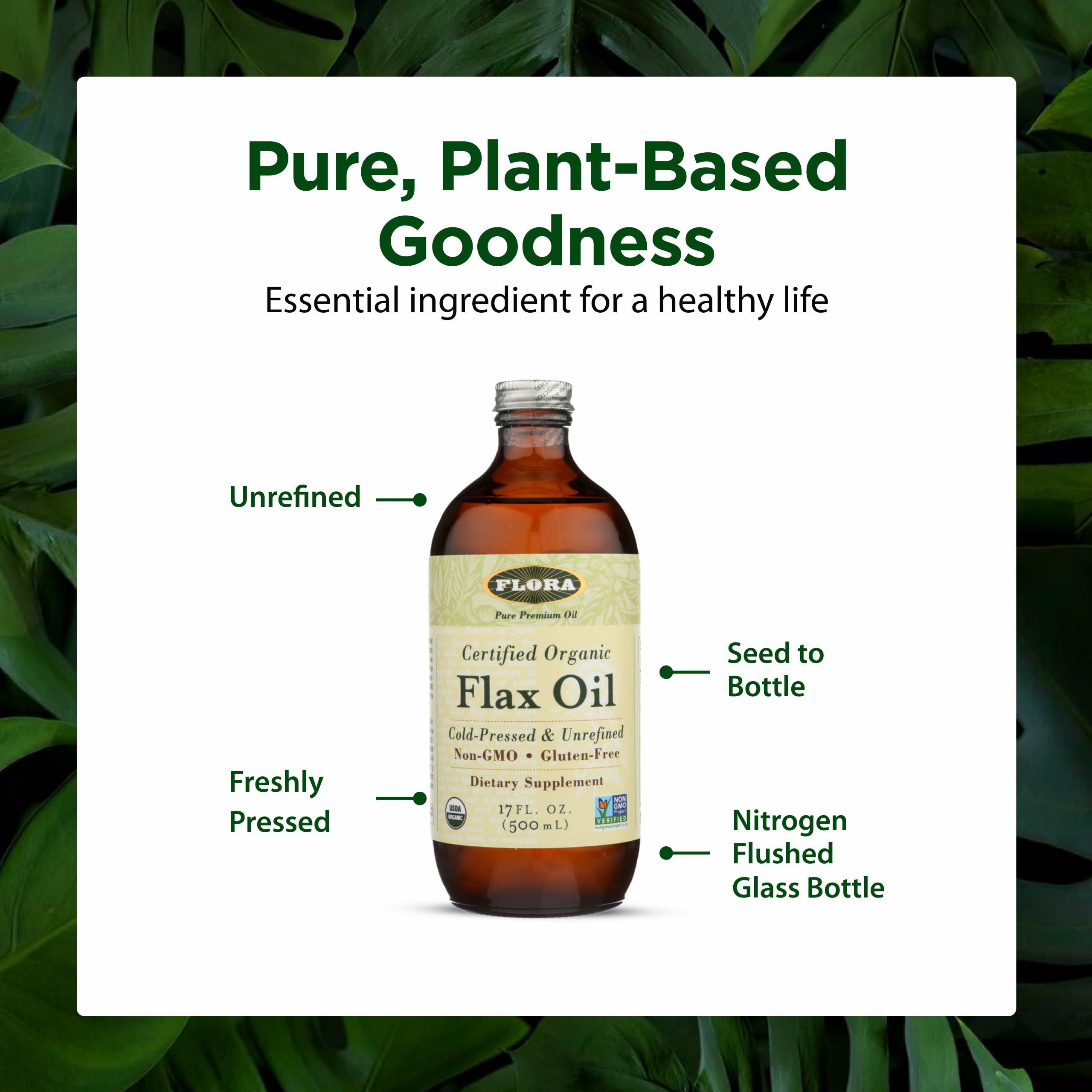 Flora Organic Flax Oil 744g on a kitchen counter