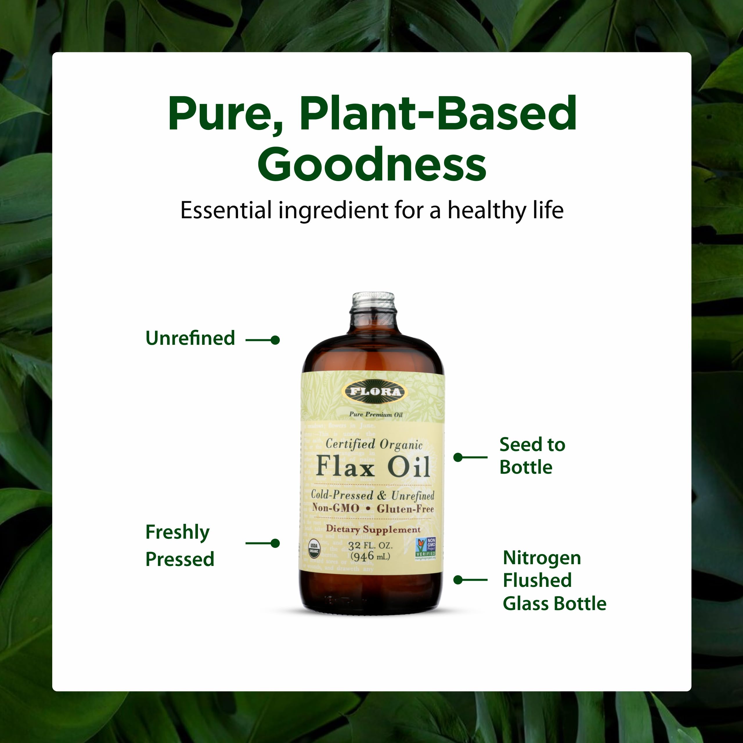 Flora Organic Flax Oil pouring into a spoon
