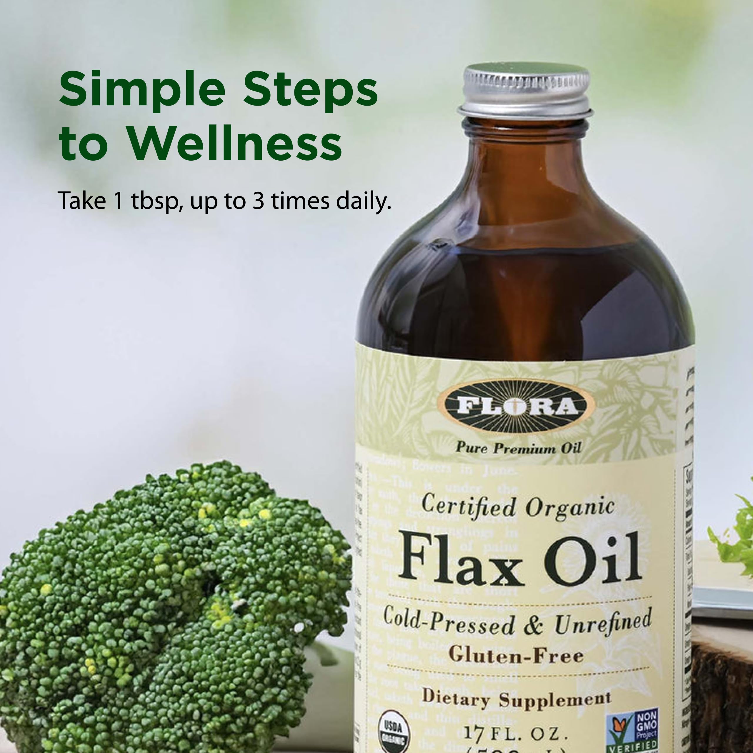 Flora Organic Flax Oil with salad ingredients