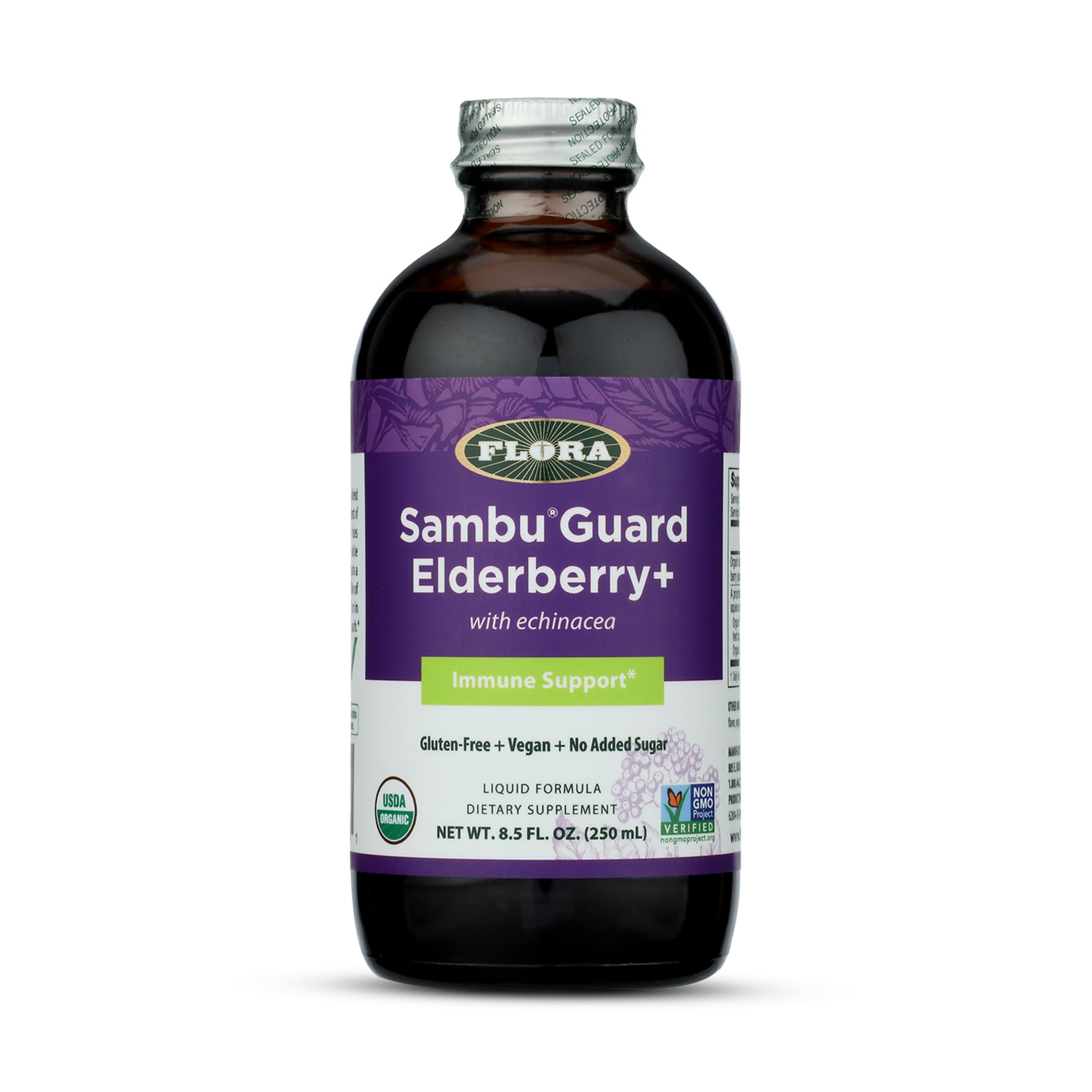 Flora SambuGuard Elderberry+ 8.5 fl. oz. glass bottle front view