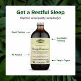 Flora Sleep-Essence organic herbal supplement 17 fl. oz. glass bottle on wooden table