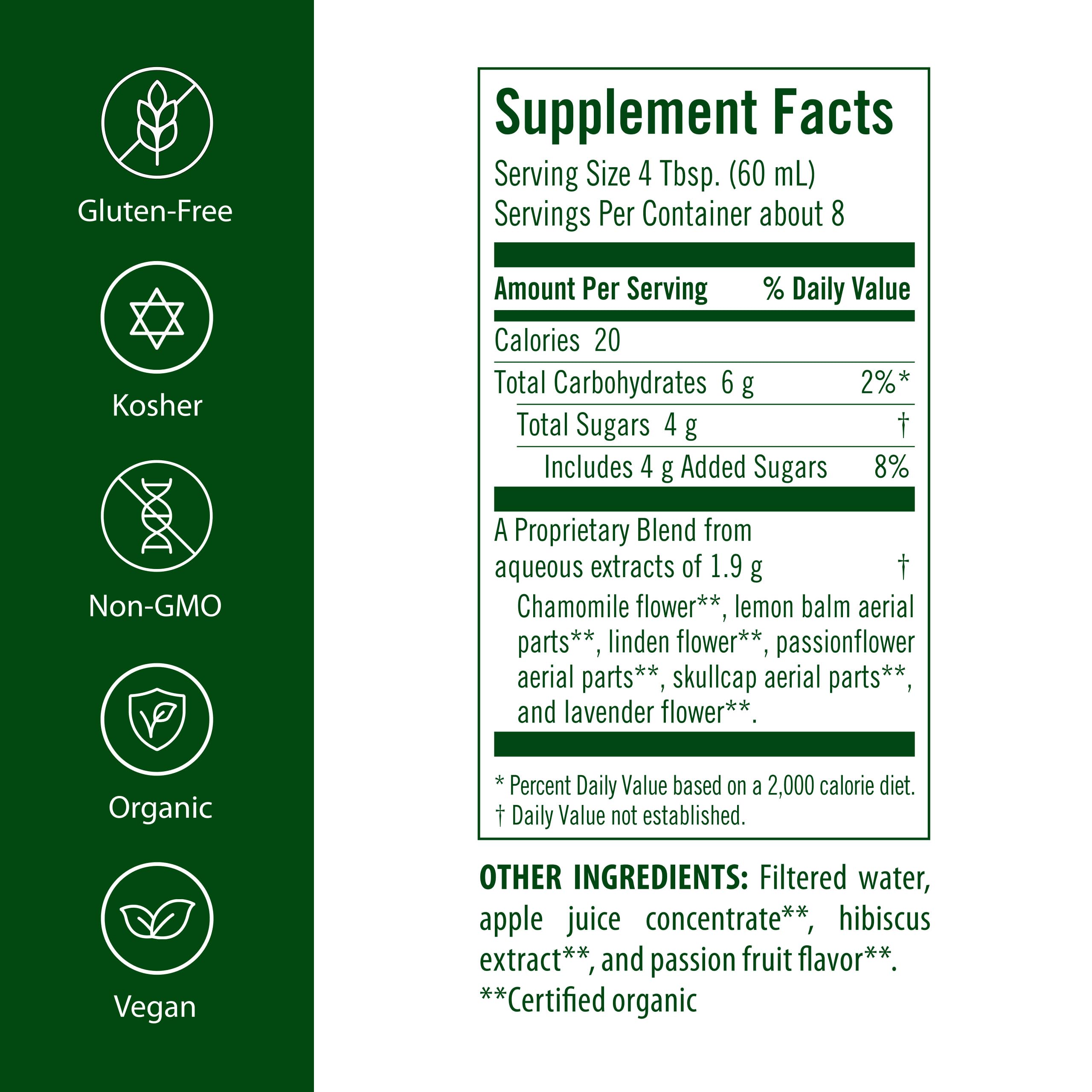 Flora Sleep-Essence organic herbal supplement 17 fl. oz. glass bottle side view