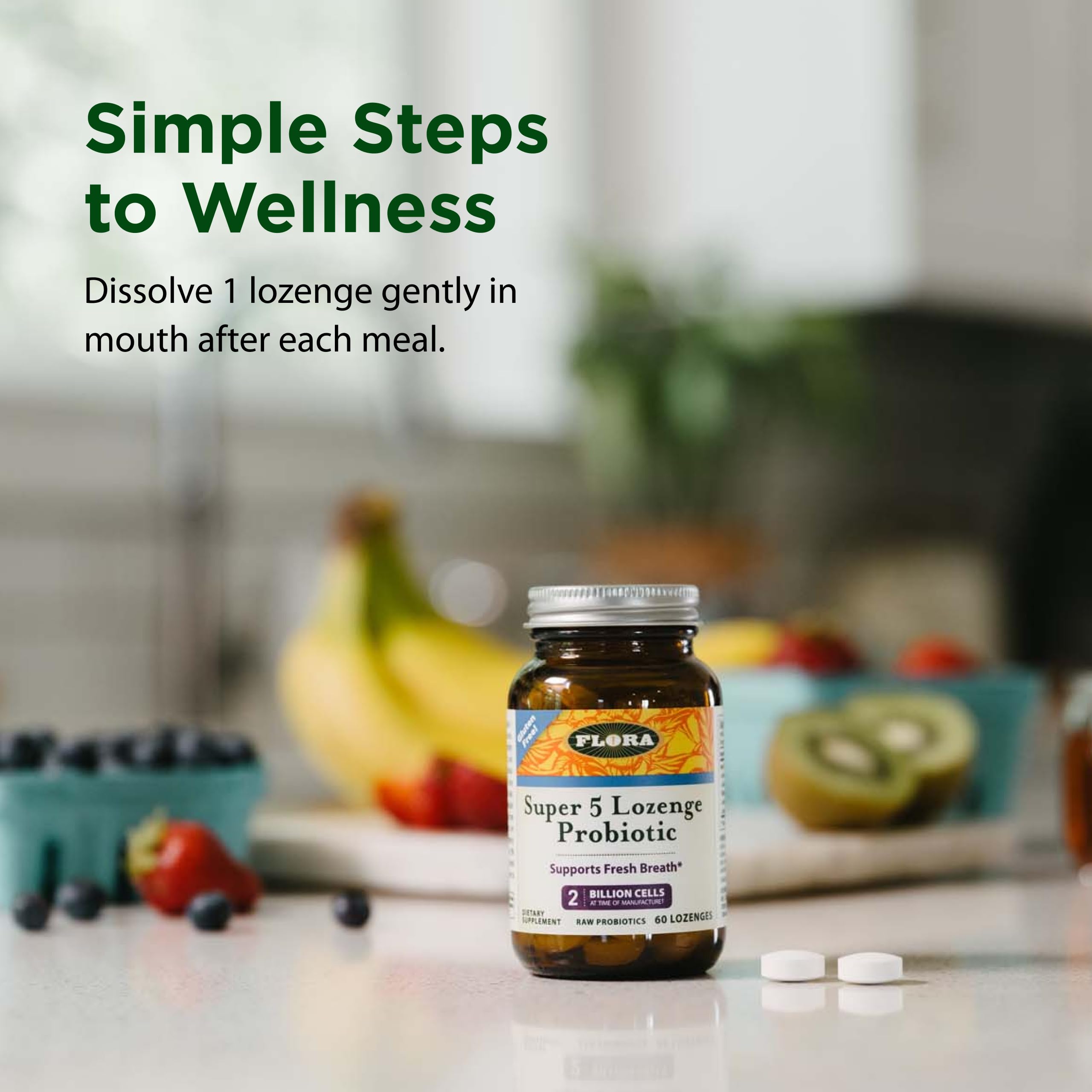 Flora Super 5 Probiotic Lozenges in a hand