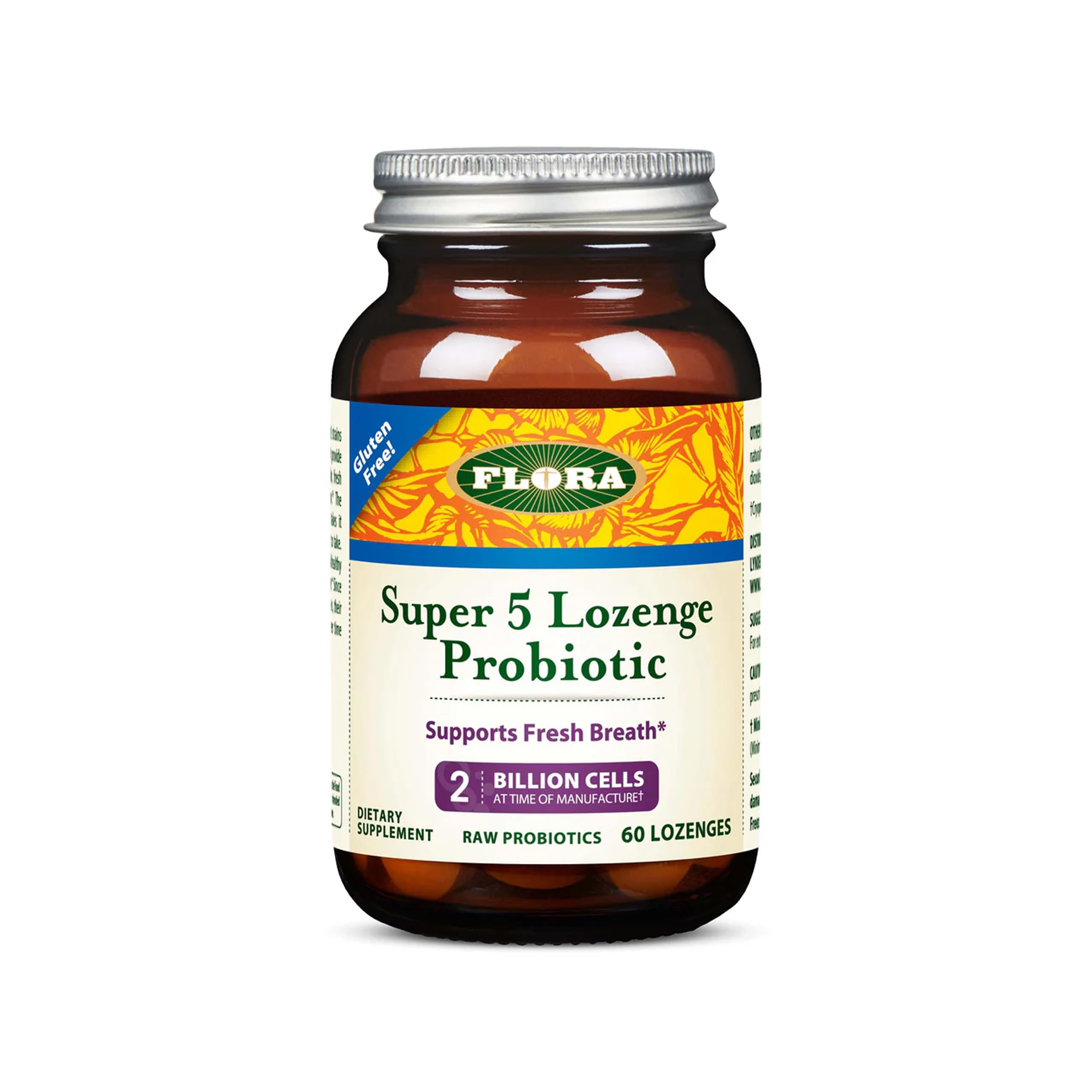 Flora Super 5 Probiotic Lozenges raspberry flavour front view