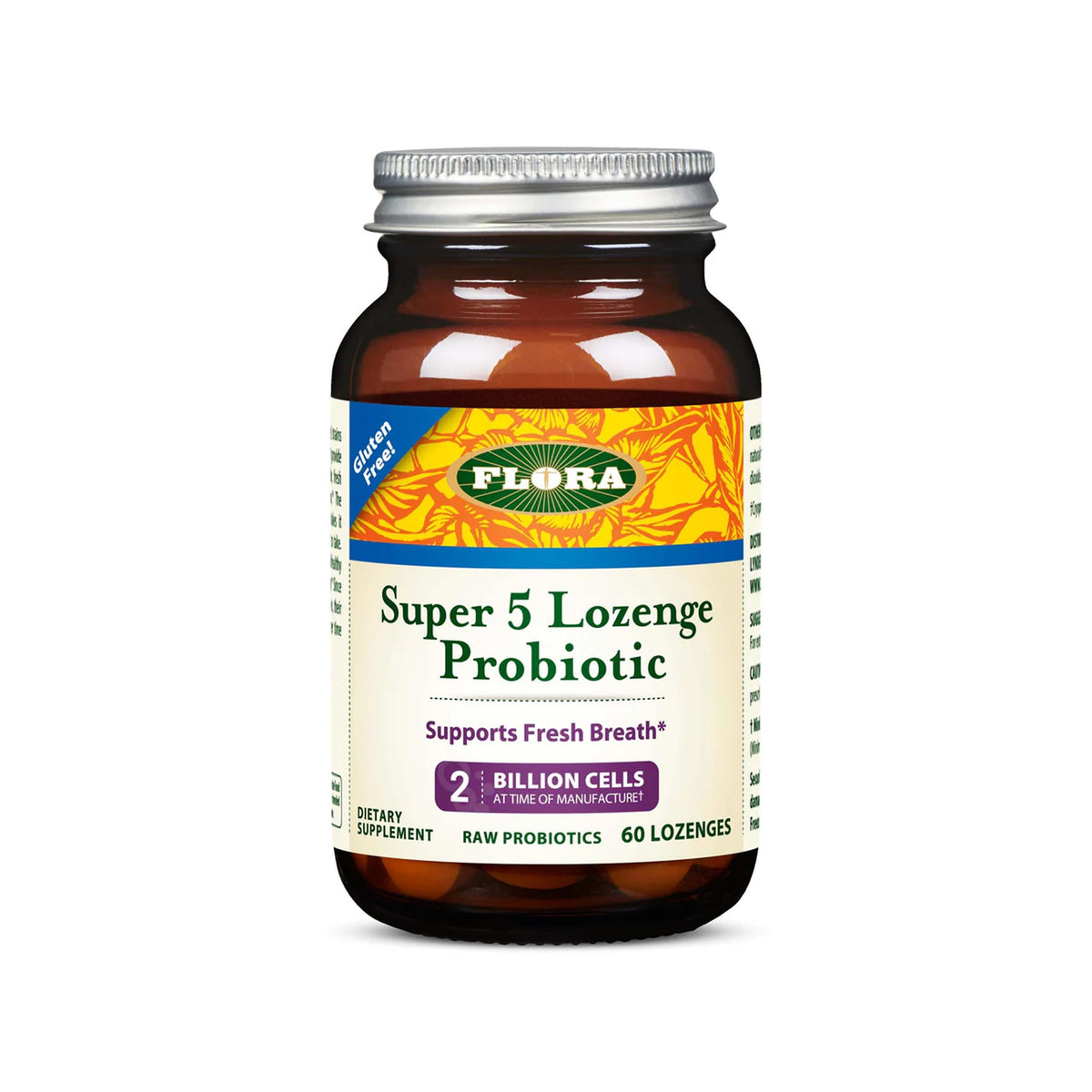Flora Super 5 Probiotic Lozenges raspberry flavour front view