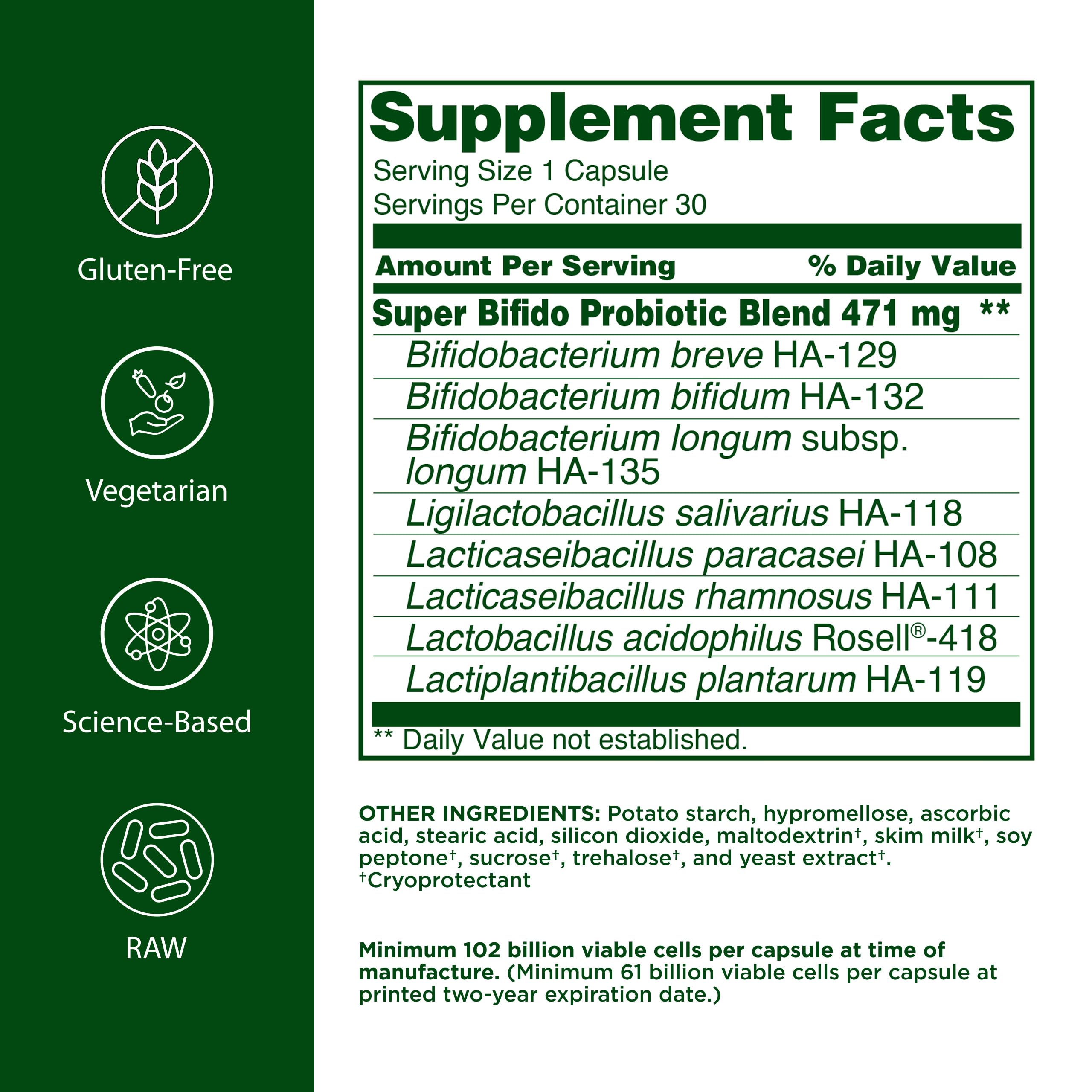 Flora Super Bifido Plus Probiotic 154g side view