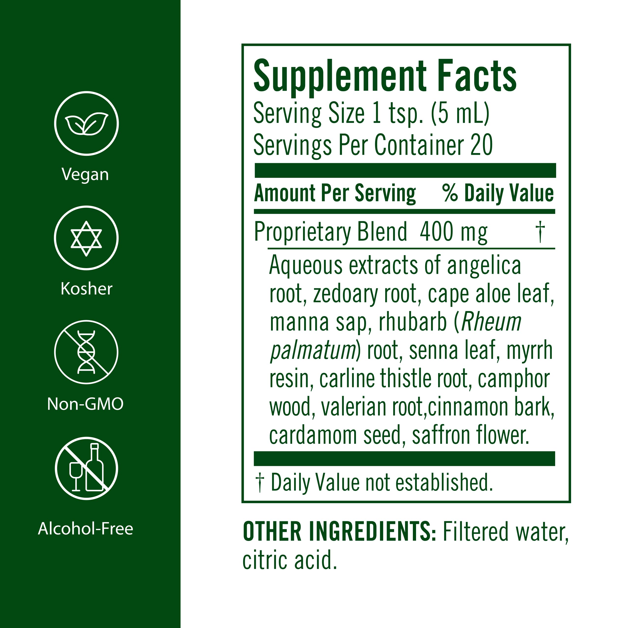 Flora Swedish Bitters 3.4 oz liquid bottle back view