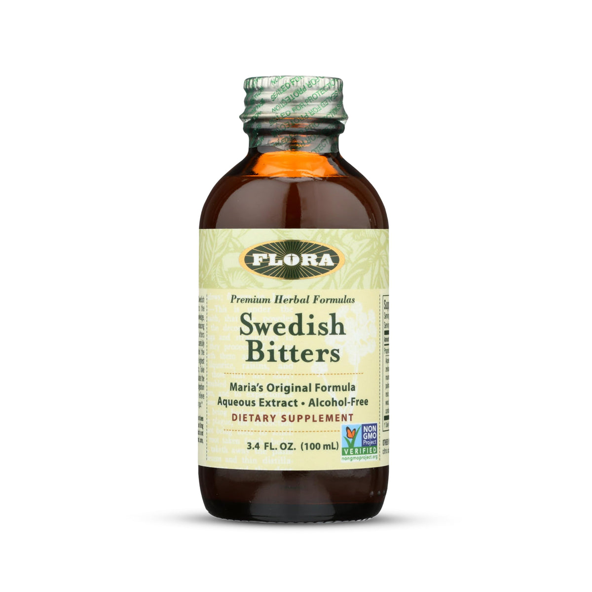 Flora Swedish Bitters 3.4 oz liquid bottle front view