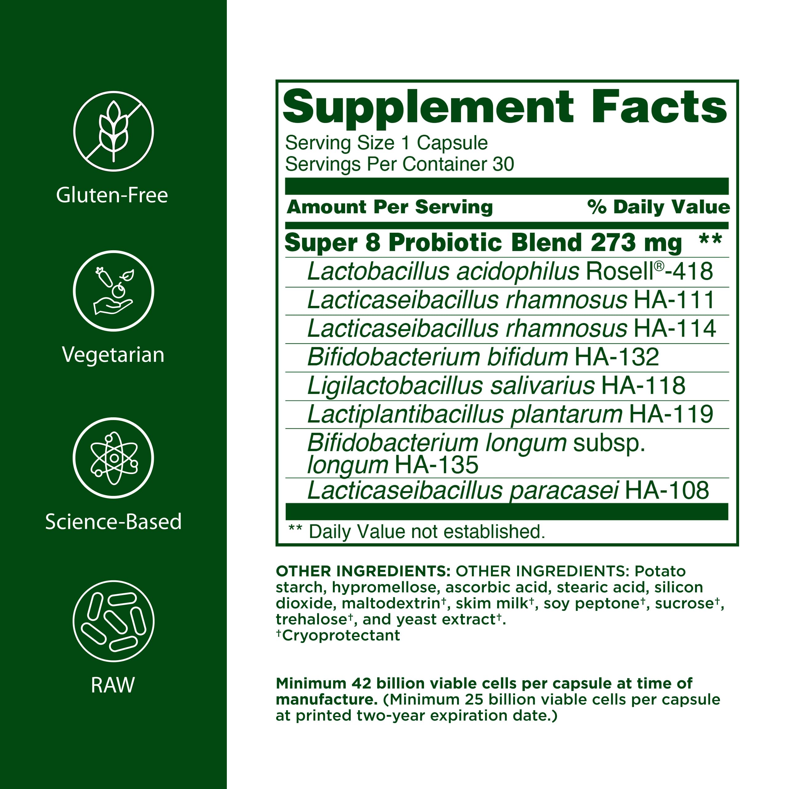 Flora Udo's Choice Super 8 Probiotic 30 Capsules side view