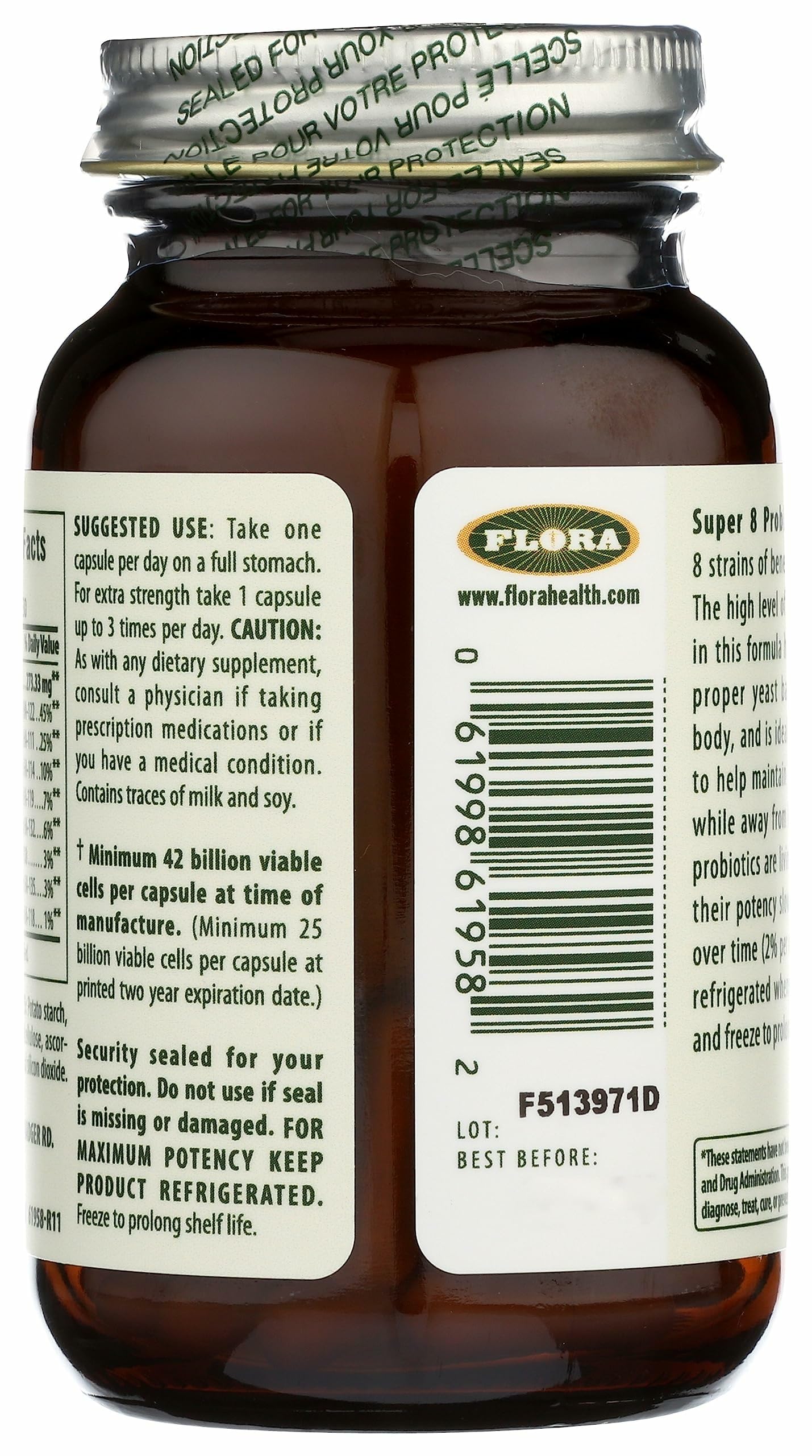Flora Udo's Choice Super 8 Probiotic with a measuring spoon