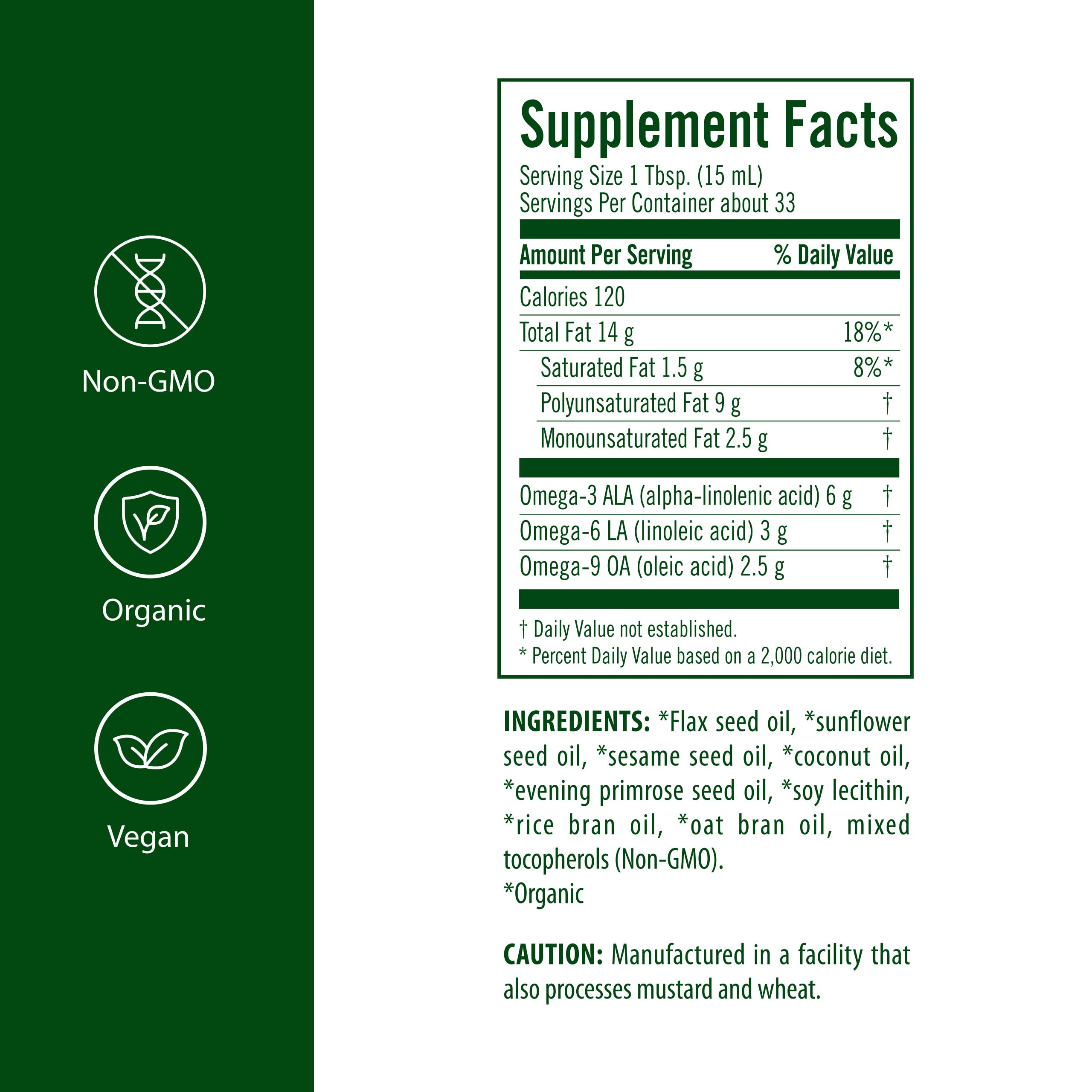 Flora Udo's Omega 369 Blend 499g side view showing ingredients