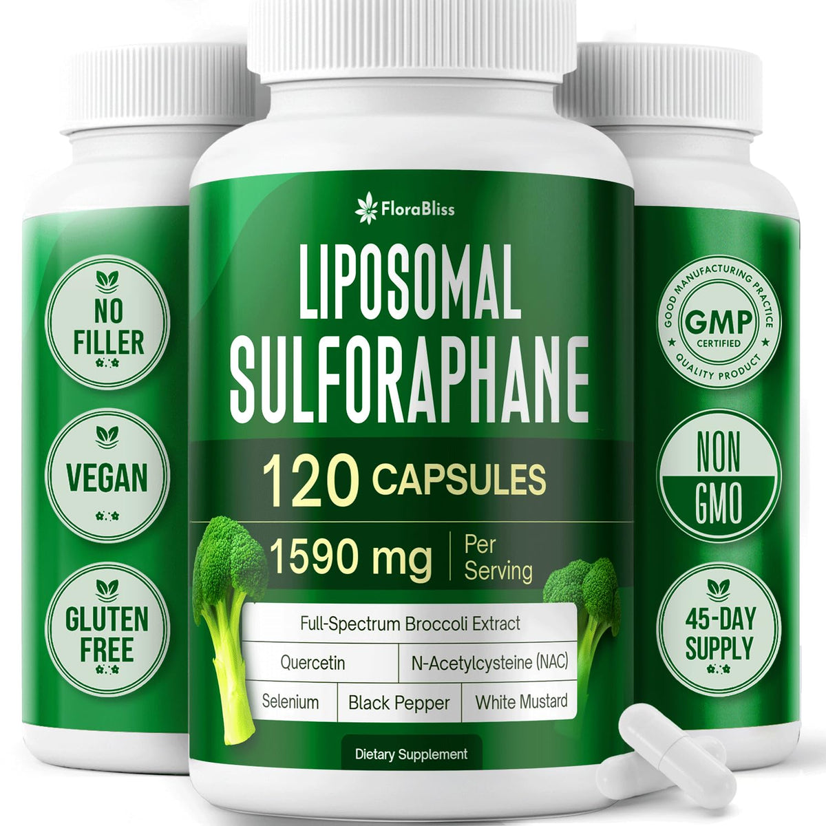FloraBliss Liposomal Sulforaphane Supplement bottle front view