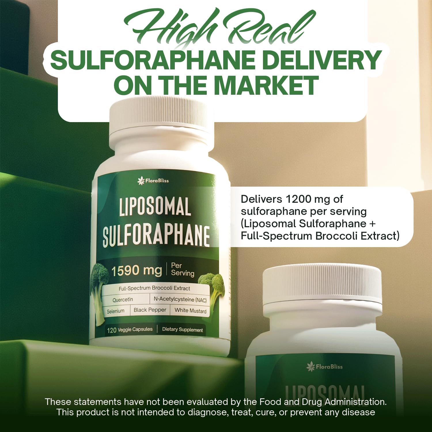 FloraBliss Liposomal Sulforaphane Supplement capsules close-up