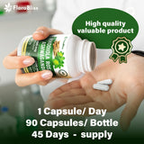 FloraBliss supplement bottle on a wooden table