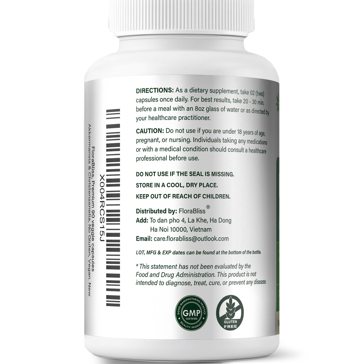 FloraBliss supplement bottle with a measuring spoon